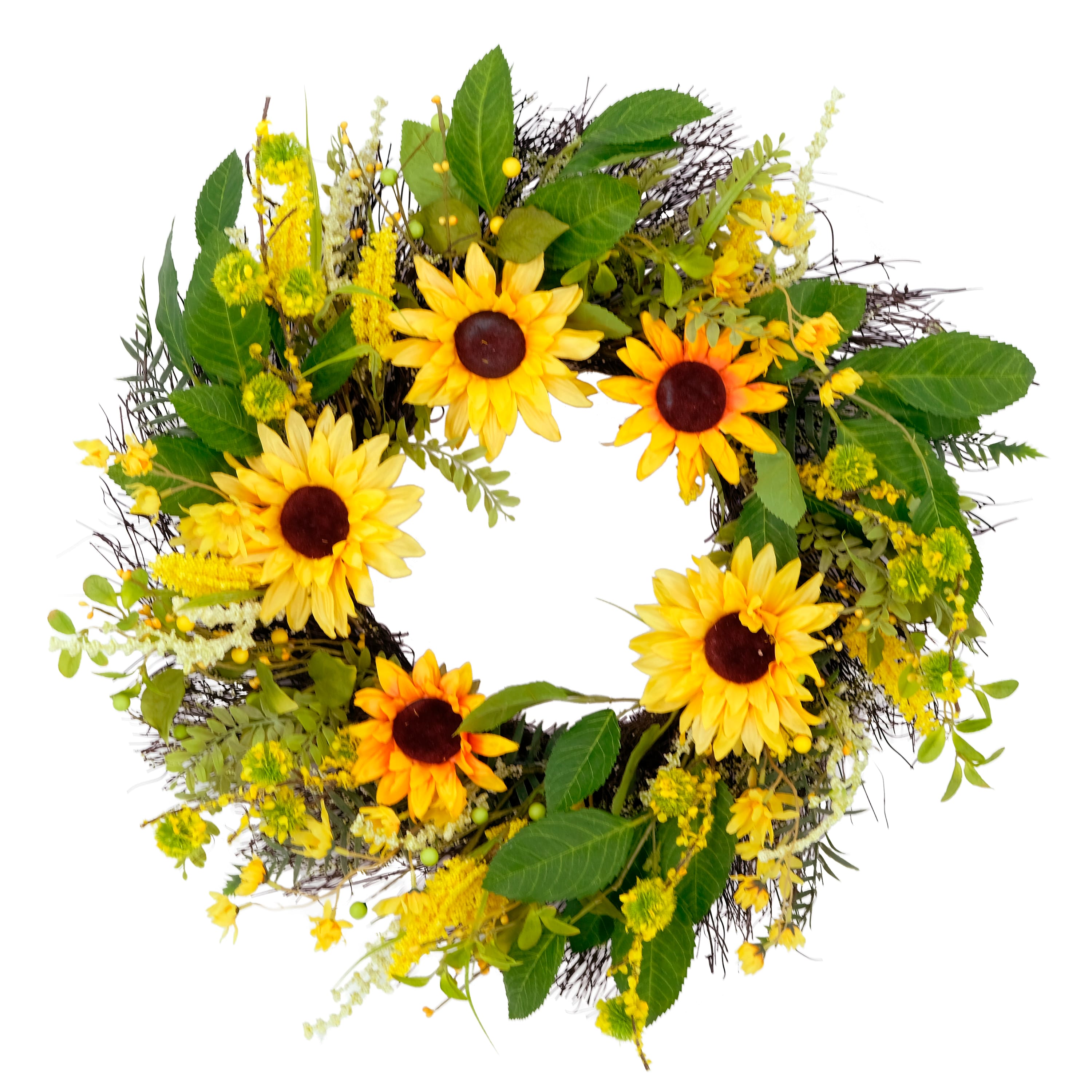 6 Pack: 24'' Green & Yellow Sunflower Floral Wreath
