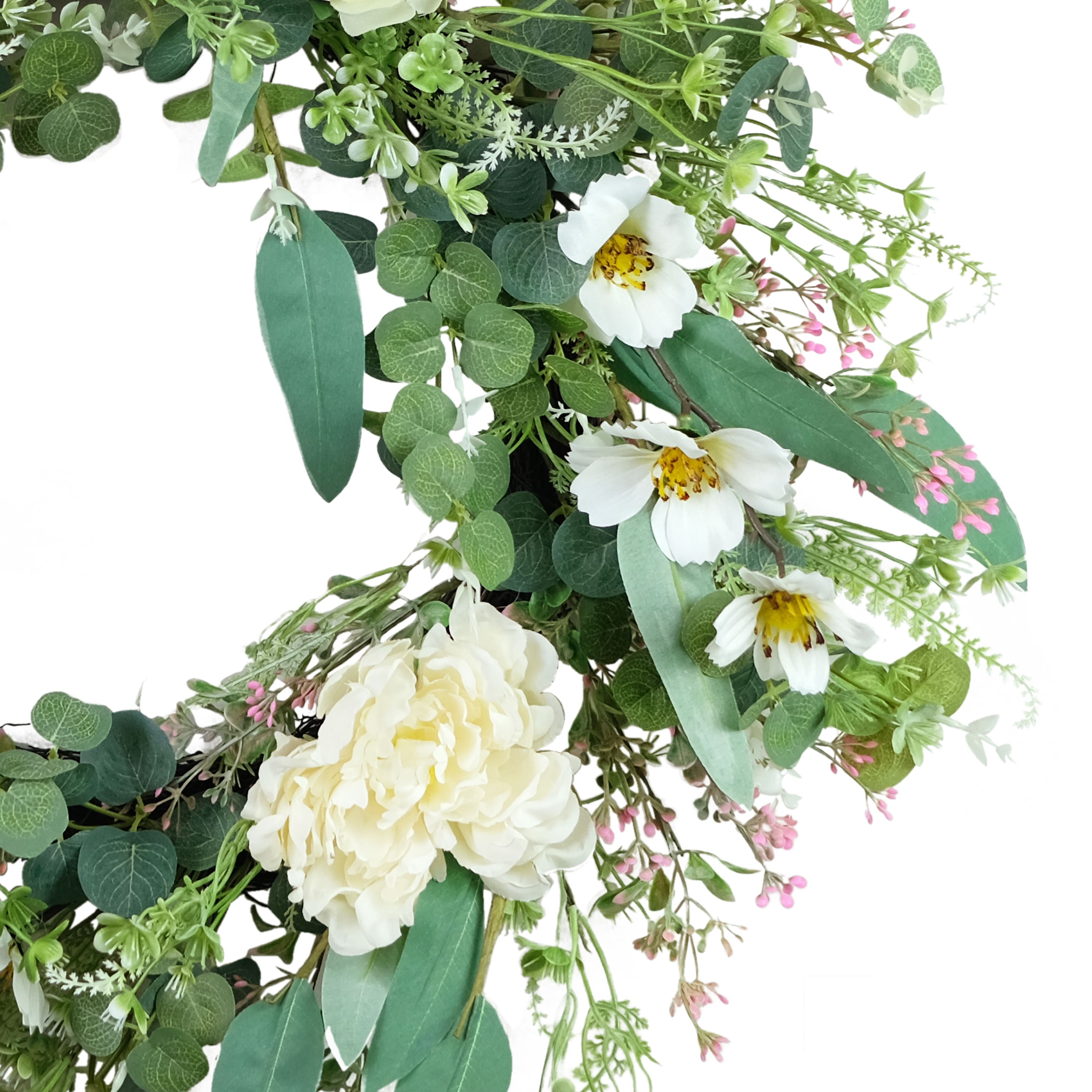 24&#x22; White Spring Peony &#x26; Dogwood Floral Wreath