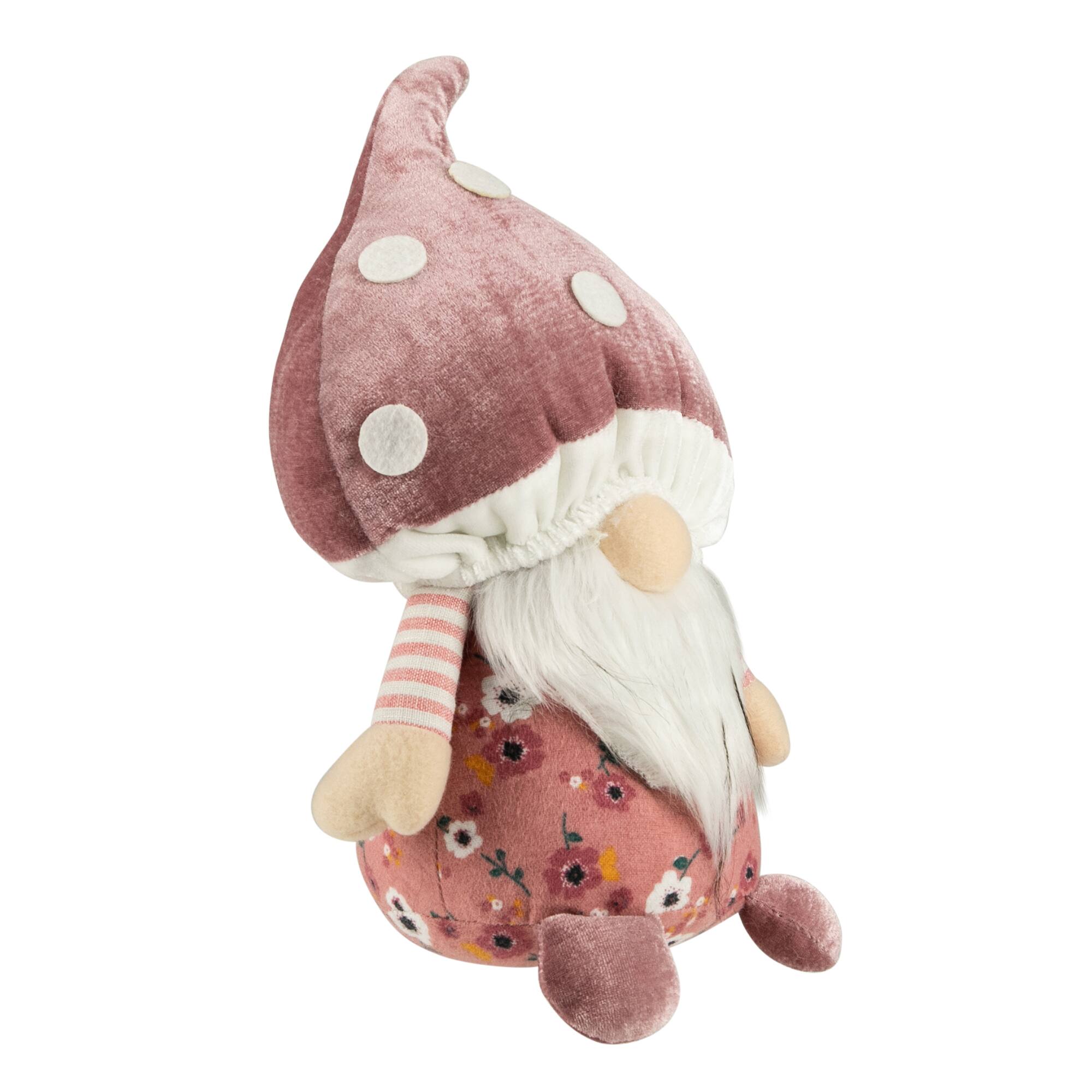 10.5&#x22; Pink Springtime Floral Mushroom Gnome