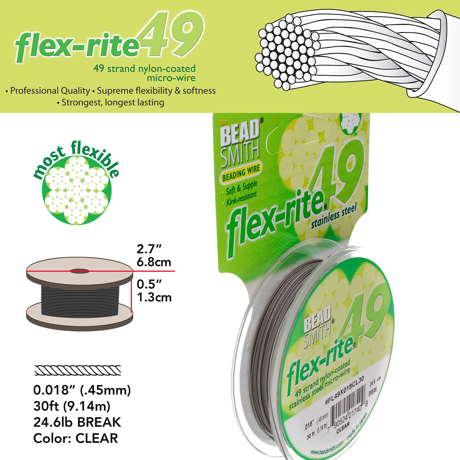 The Beadsmith&#xAE; Flex-rite&#xAE; 0.018&#x22; Clear 49 Strand Wire, 30ft.