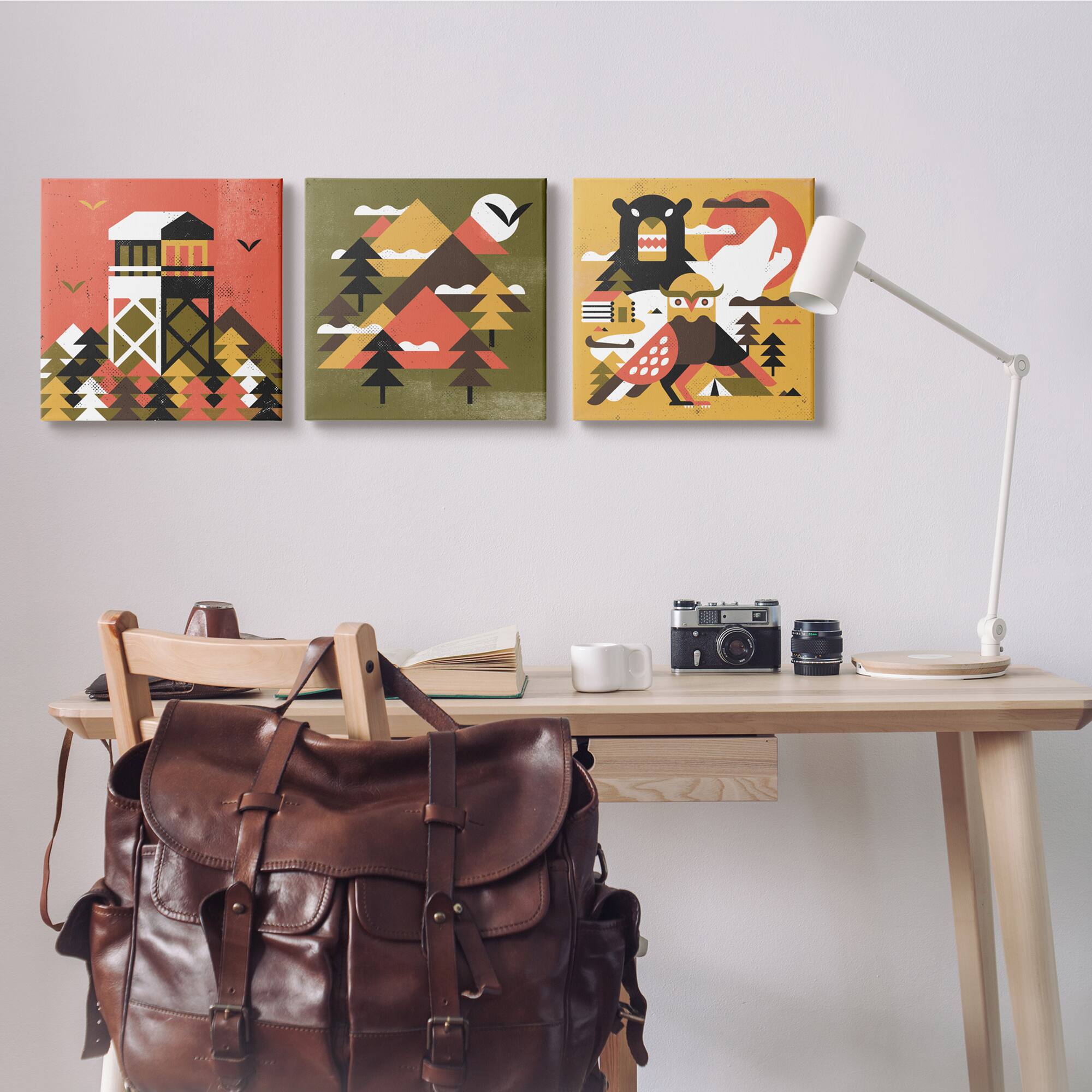 Stupell Industries Kids' Rustic Forest Animal Camp Adventure Geometric Shapes Canvas Wall Art, 17" x 17"