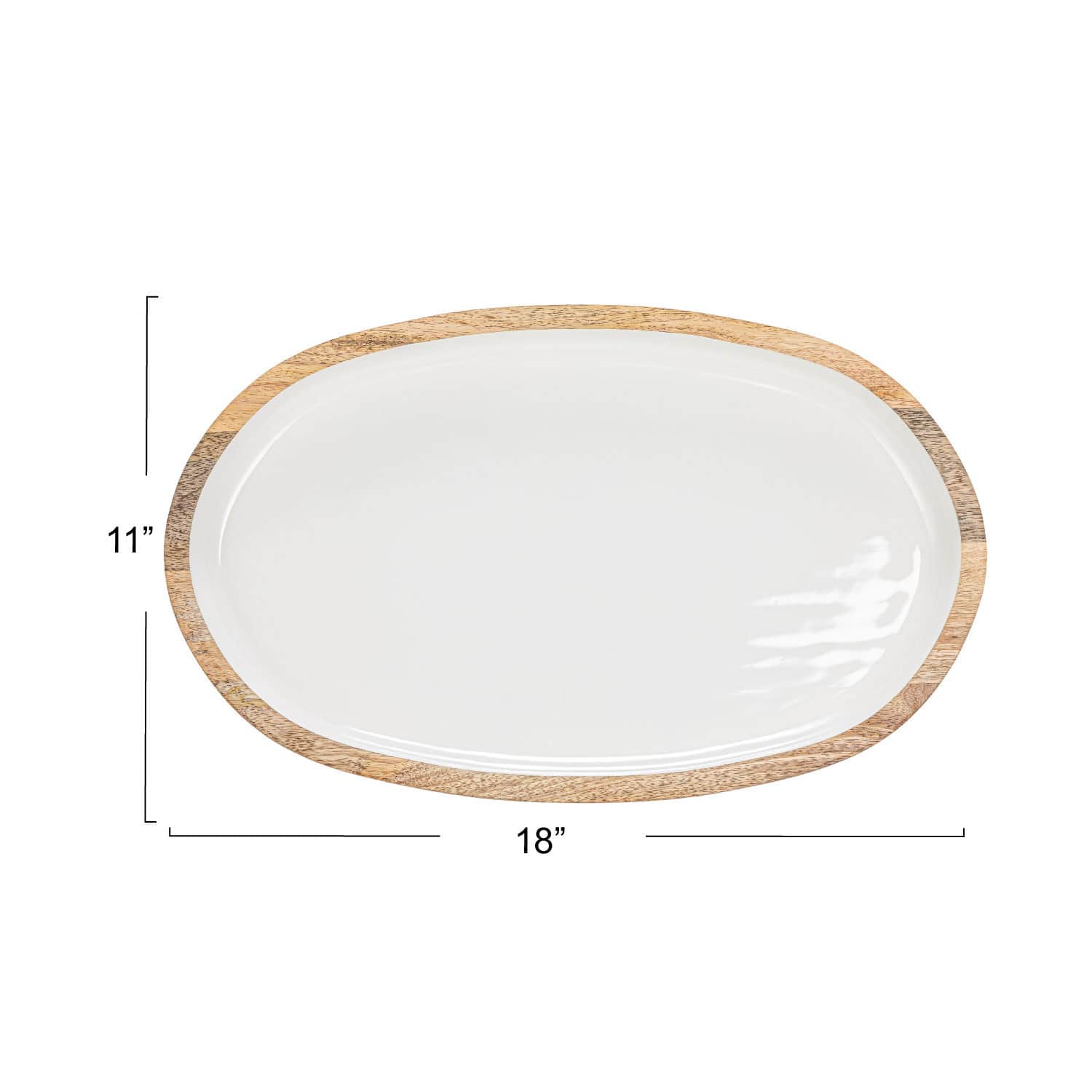 Hello Honey® 18" White Oval Enameled Mango Wood Tray