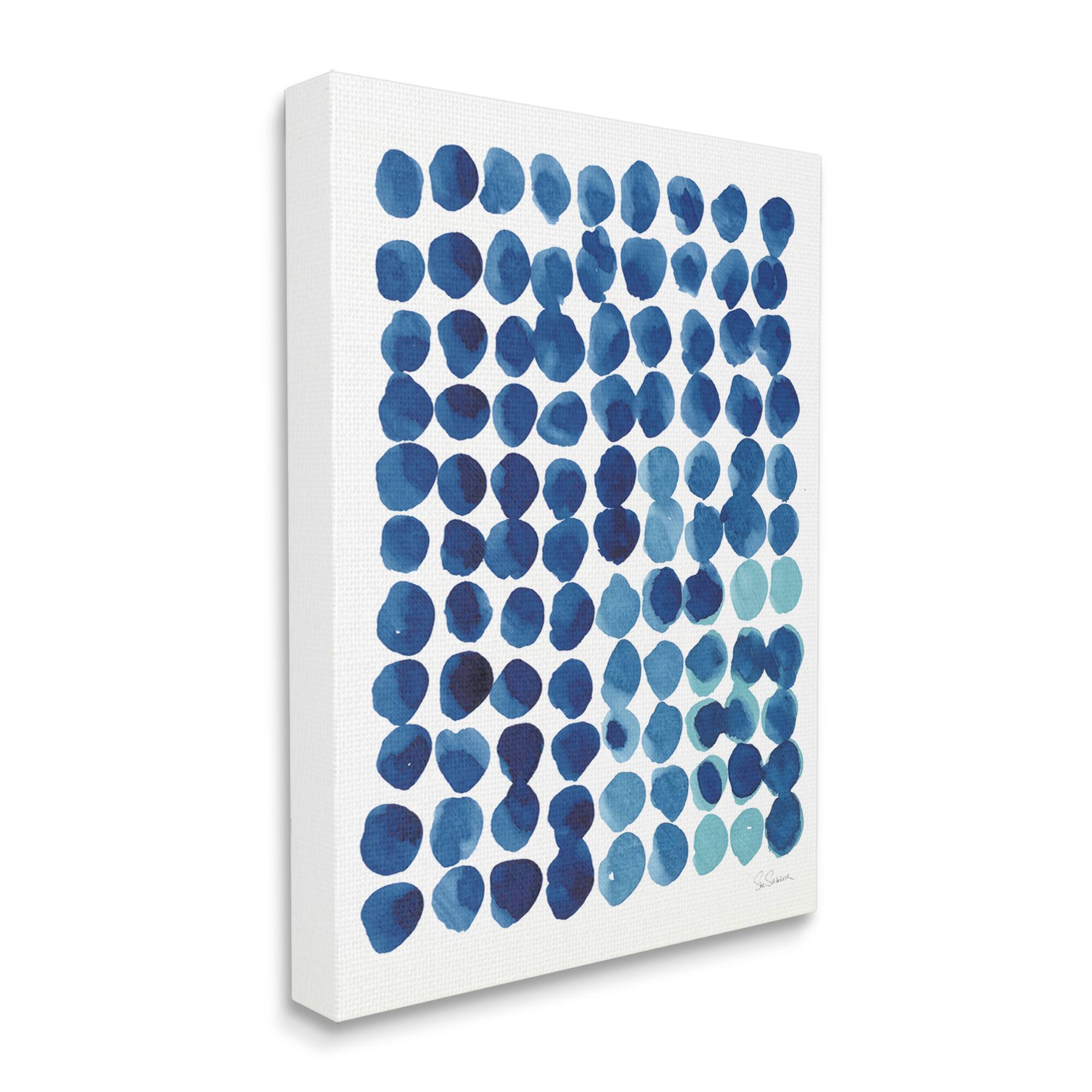 Stupell Industries Blue Polka Dot Pattern Circle Shape Grid Watercolor Canvas Wall Art
