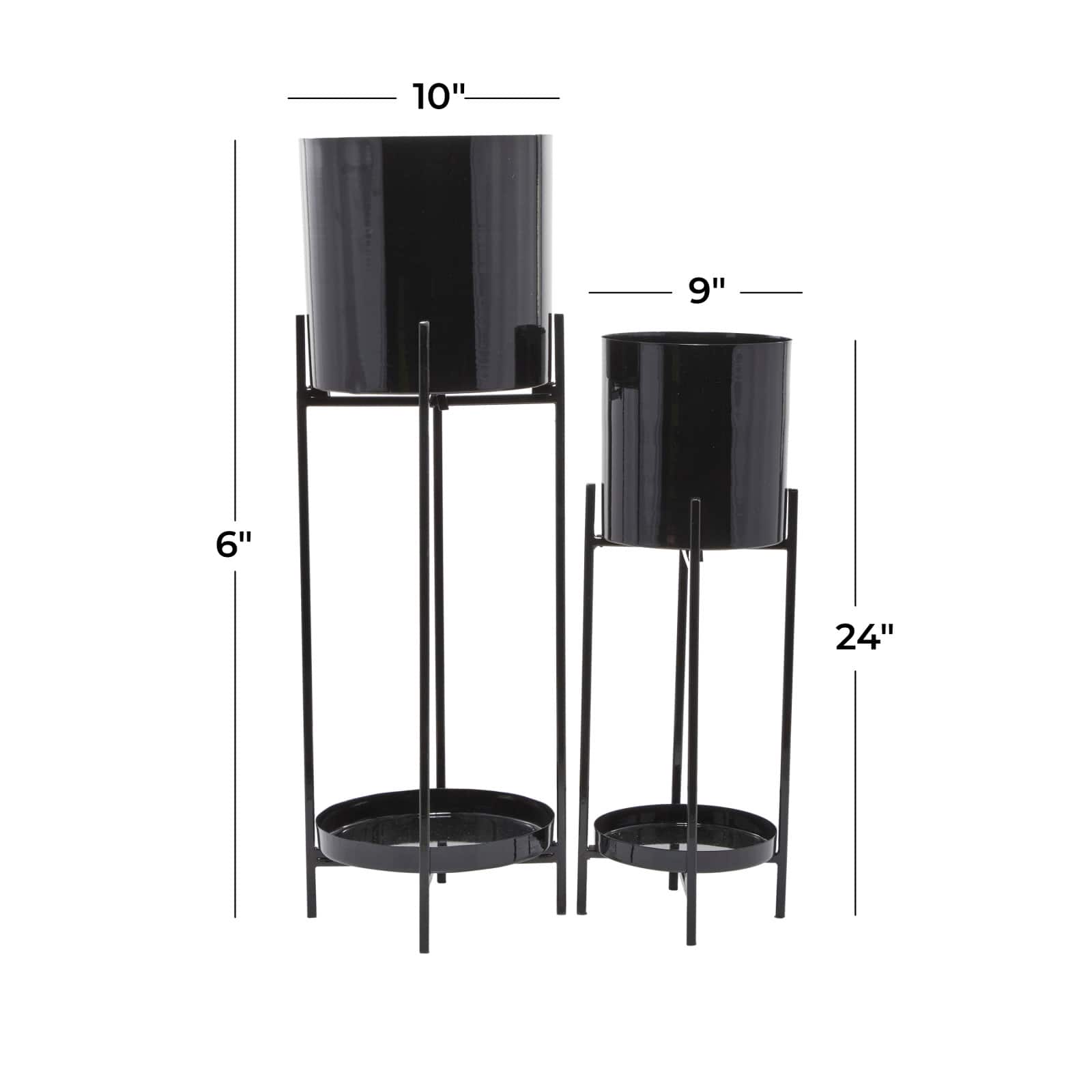 Black Contemporary Planter, Set of 2" 24", 32"