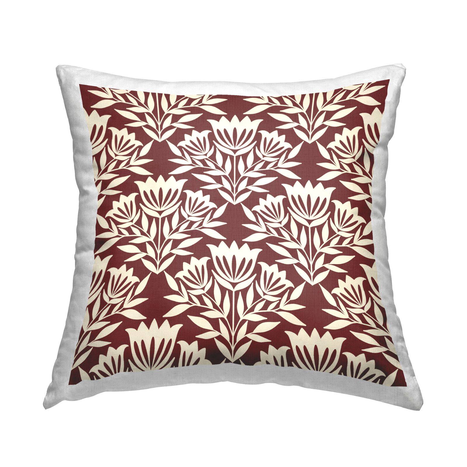 Stupell Industries Traditional Maroon Flower Arrangement Cream Pattern Throw Pillow, 18" x 18"