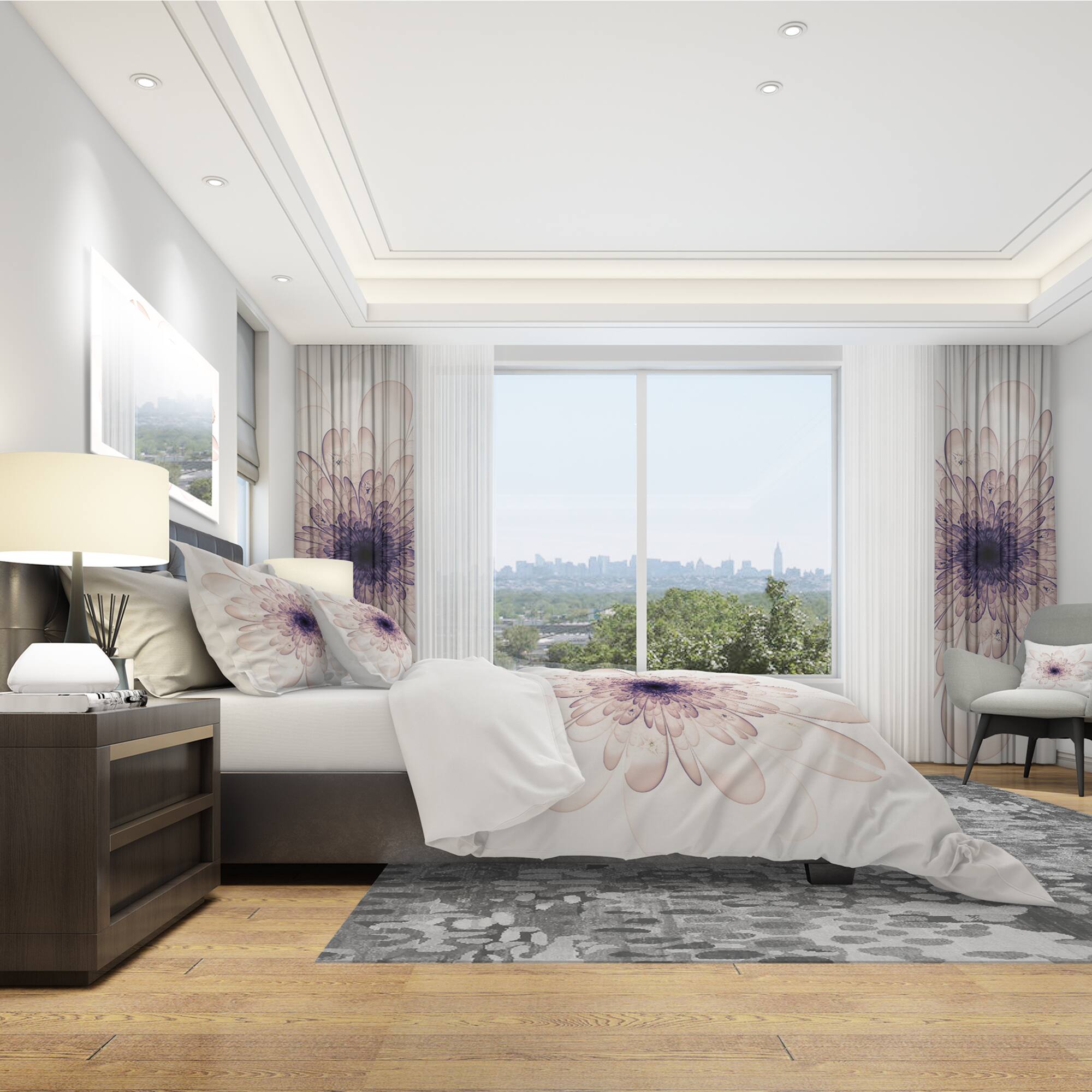 Designart &#x27;Perfect Glowing Fractal Flower in Purple&#x27; Modern &#x26; Contemporary Bedding Set - Duvet Cover &#x26; Shams