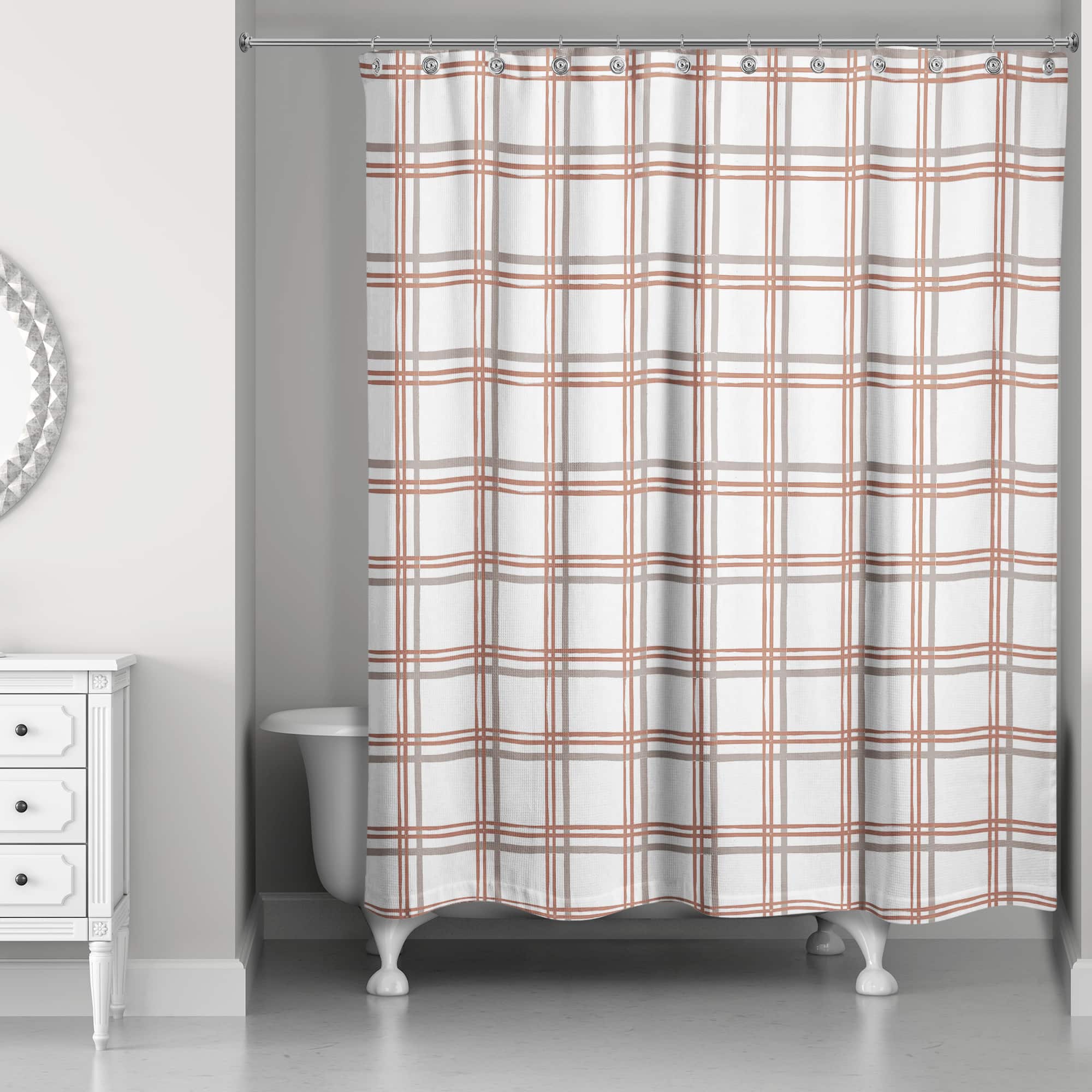 Holiday Plaid on White Shower Curtain