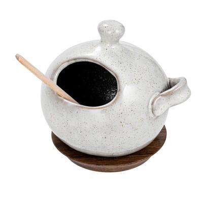 5.5" Cream Stoneware Salt Jar with Wood Spoon & Coaster | Michaels
