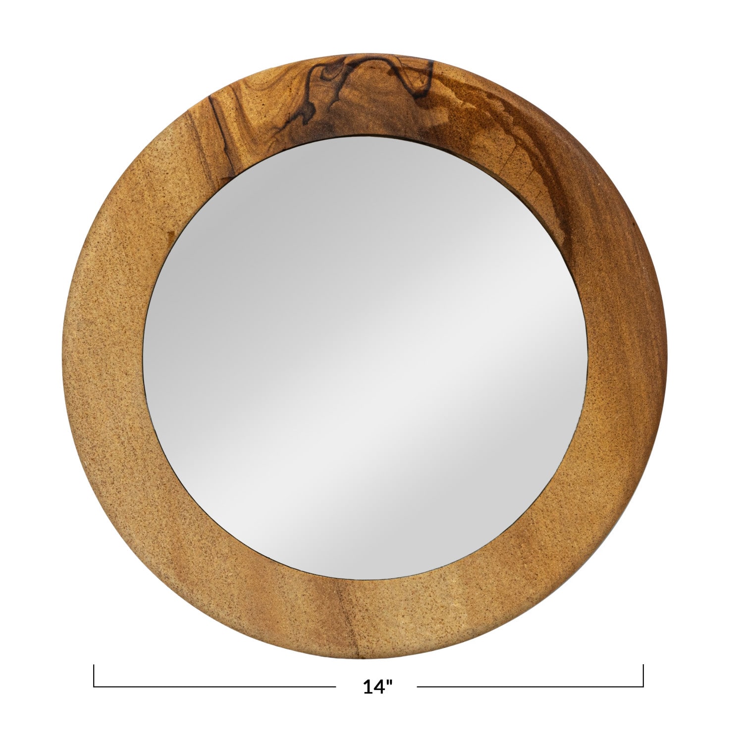 14&#x22; Natural Brown Round Sandstone Wall Mirror