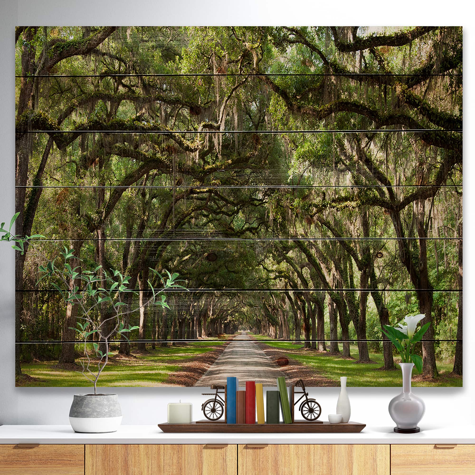 Designart - Live Oak Tunnel - Photography Print on Natural Pine Wood