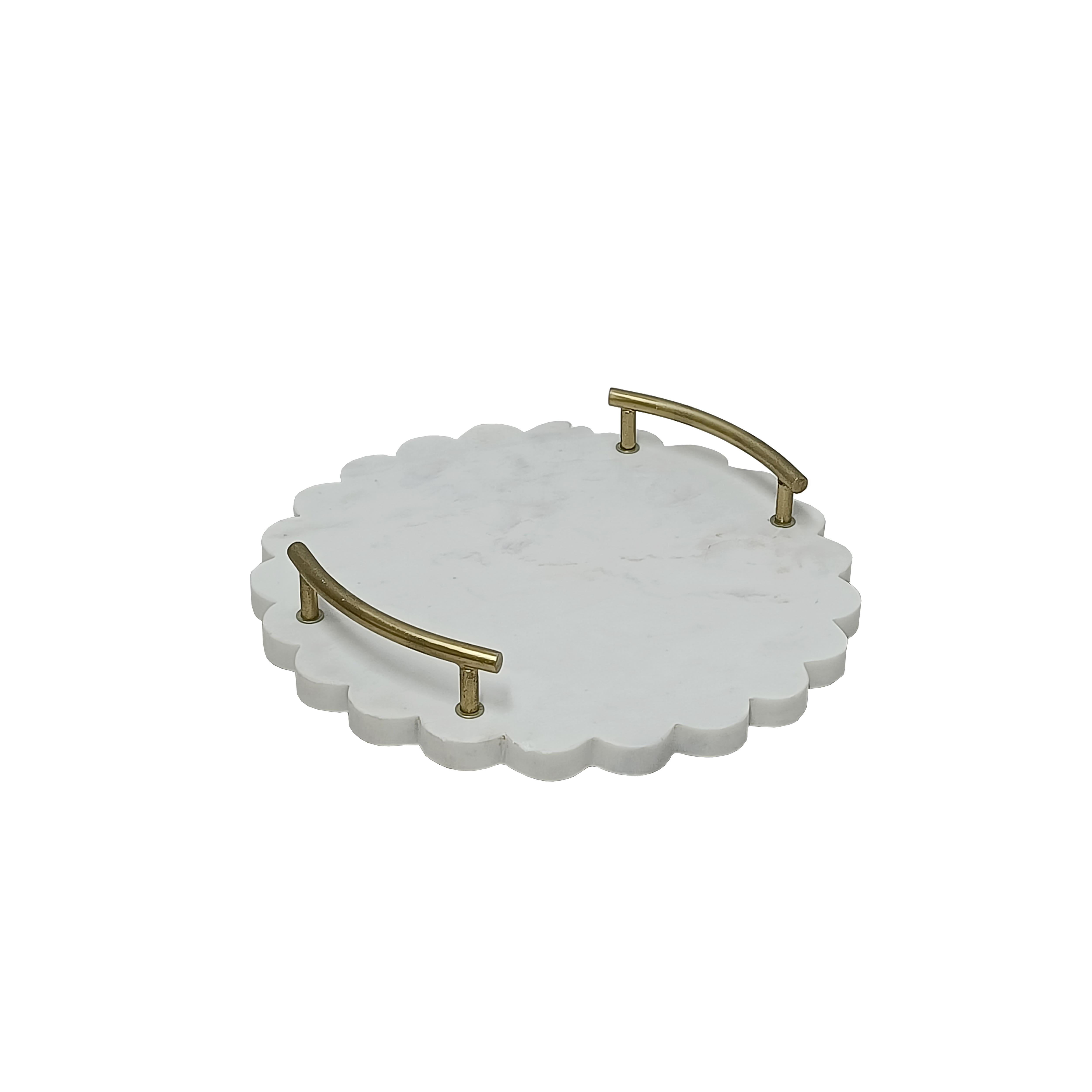 11" Scalloped Marble Tray with Gold Handle by Ashland®