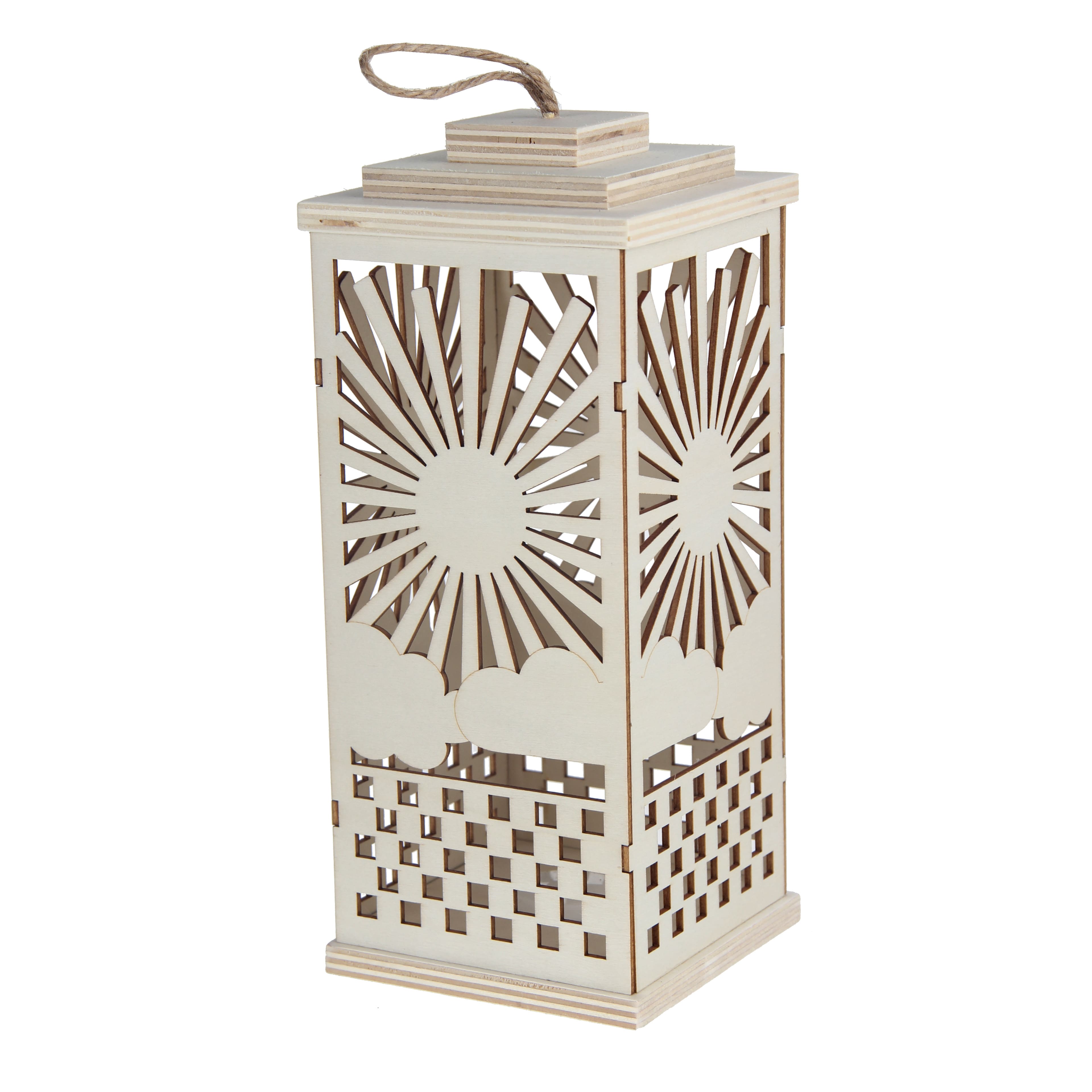 10&#x22; Sun DIY LED Wood Lantern D&#xE9;cor by Make Market&#xAE;