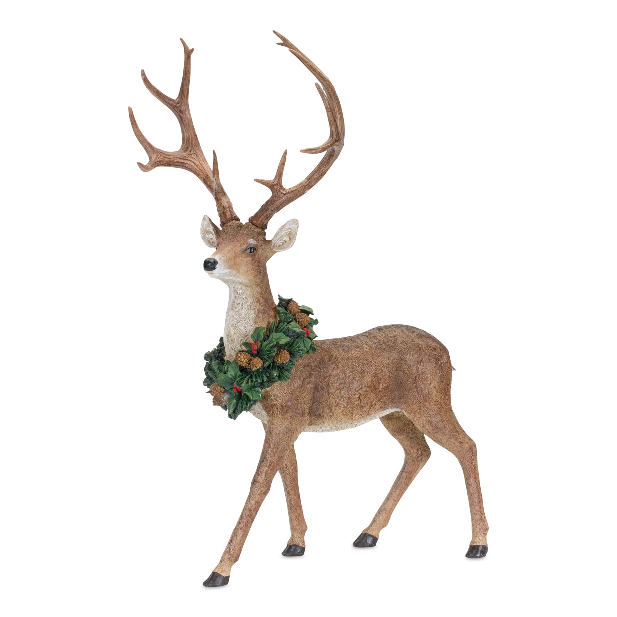 Deer with Wreath Figurine Set, 28&#x22; &#x26; 28.5&#x22;