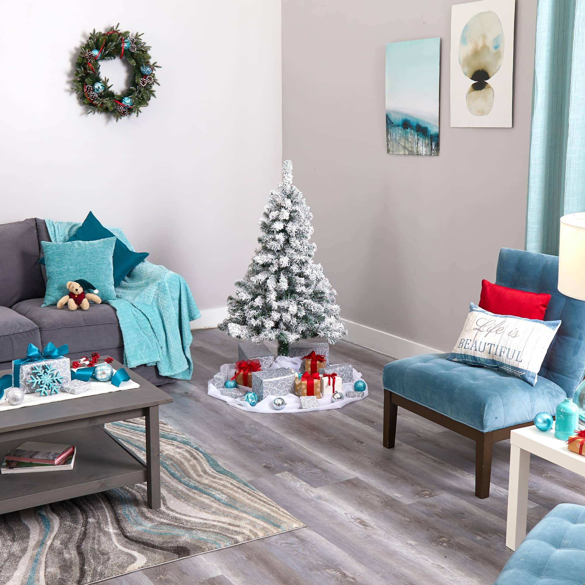 4ft. Unlit Flocked Rock Springs Spruce Artificial Christmas Tree