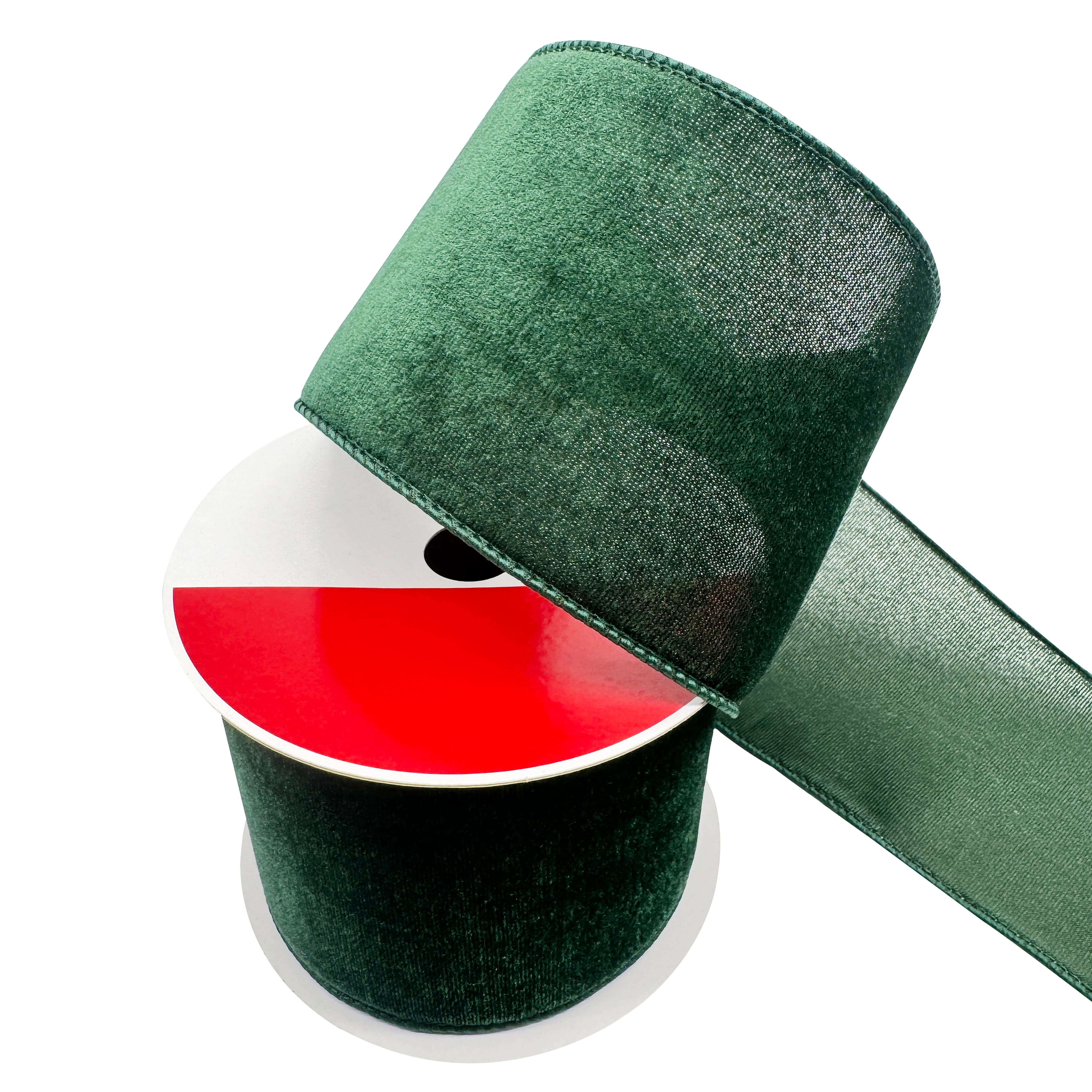 3.5" x 25ft. Green Wired Velvet Ribbon by Celebrate It®