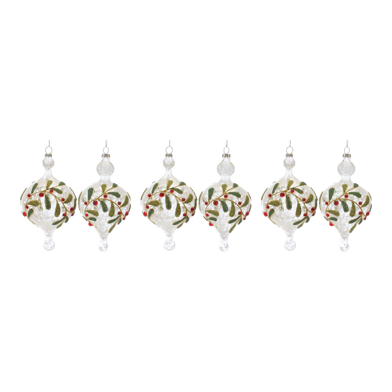 6ct. 6.5&#x22; Beaded Glass Mistletoe Ornament Set