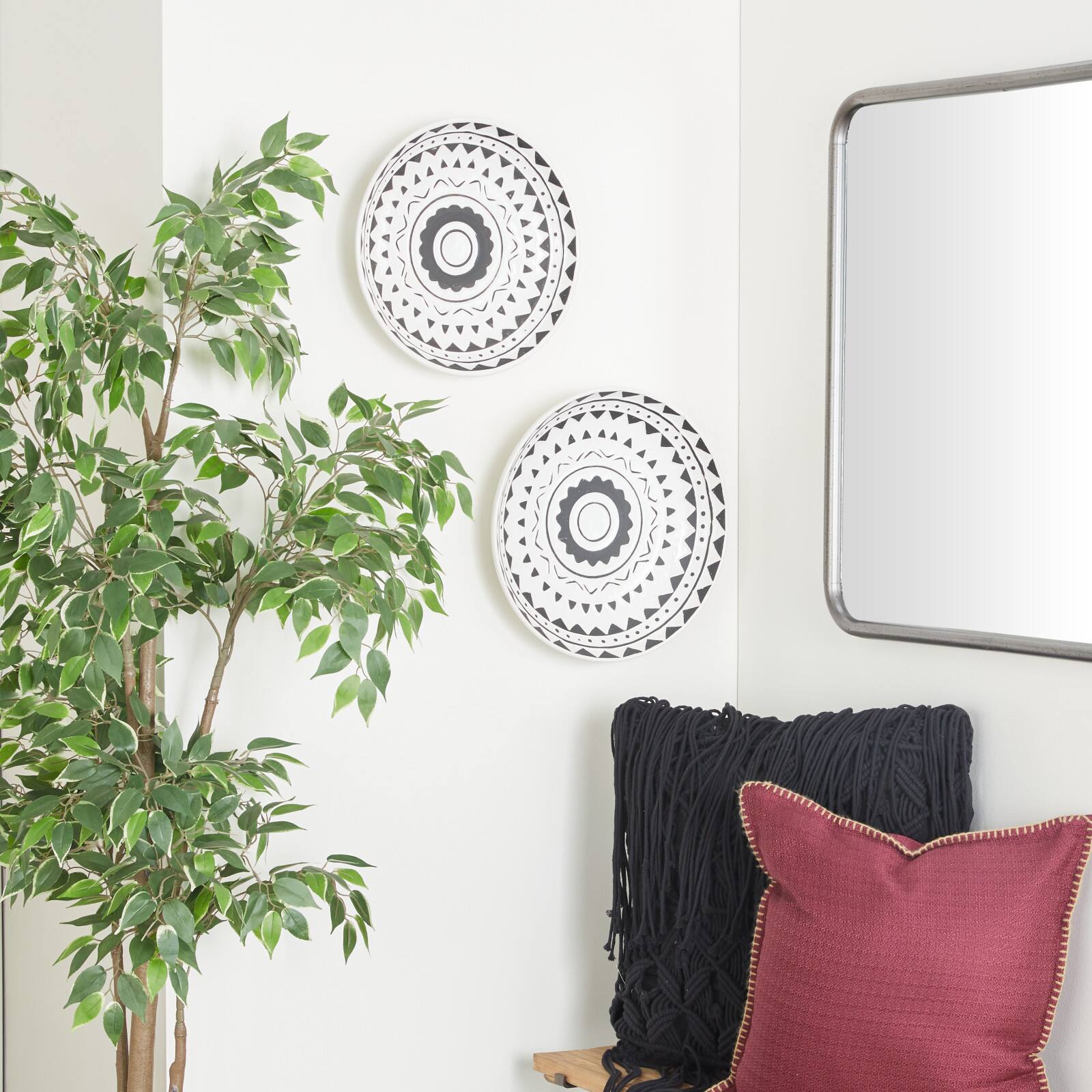 Set of 2 Black Ceramic Eclectic Abstract Wall Decor, 15", 14"