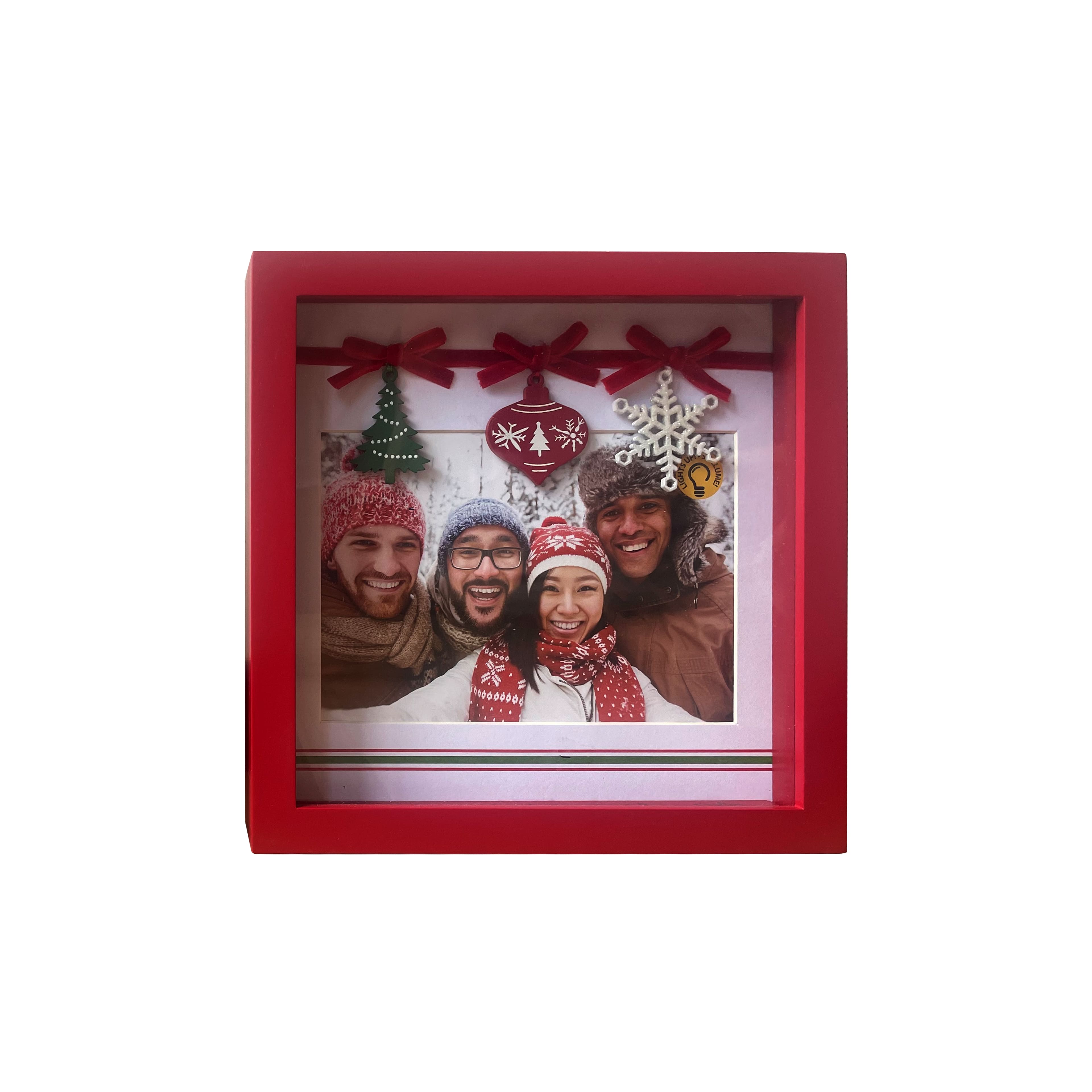 5" x 7" Red & White Ornaments & Ribbon Light-Up Tabletop Frame by Studio Décor®