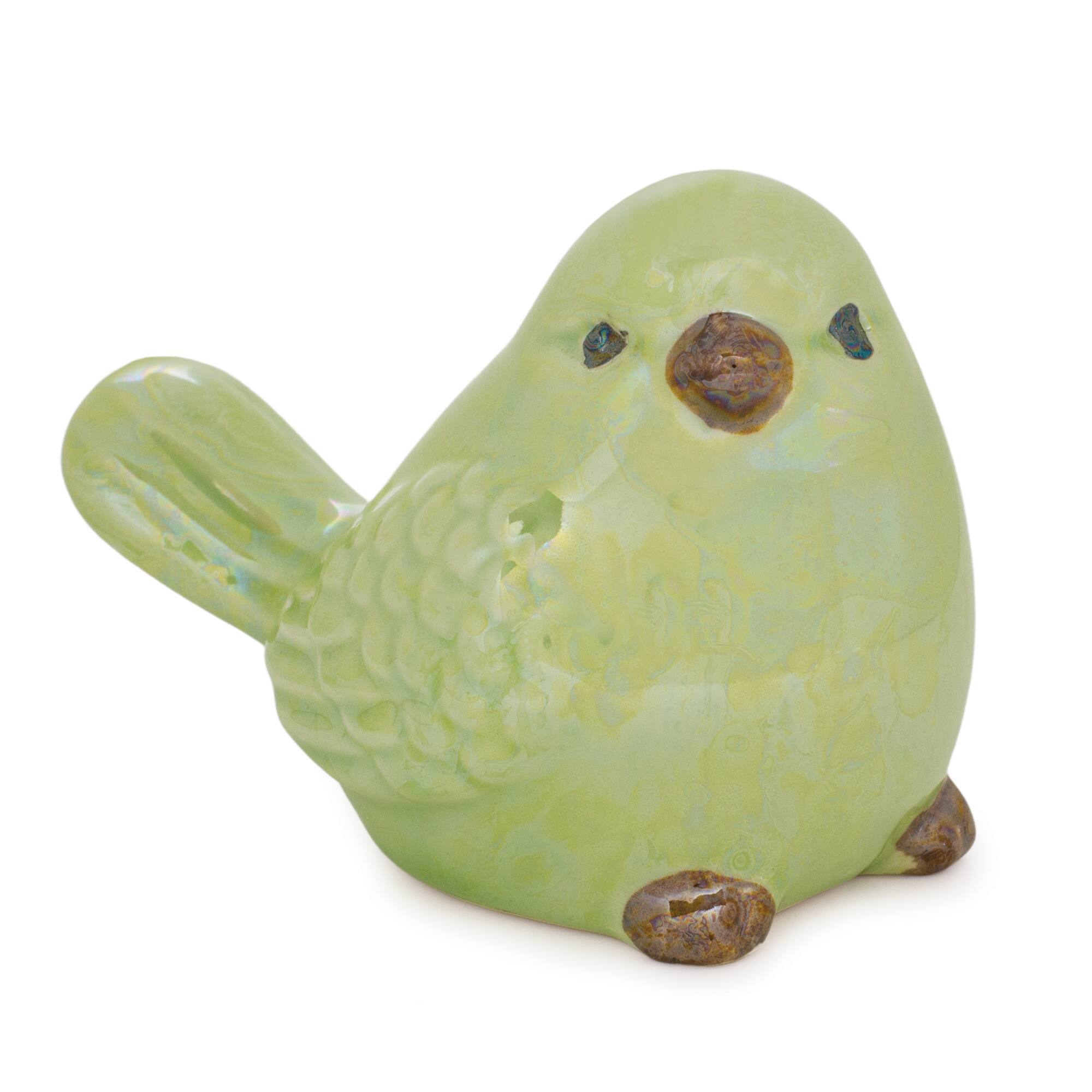 Iridescent Green Ceramic Bird Figurines Set