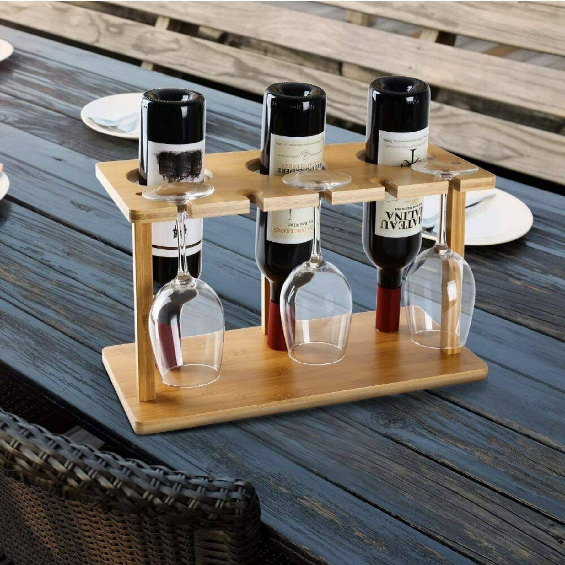 Bamboo Countertop Wine Holder Rack