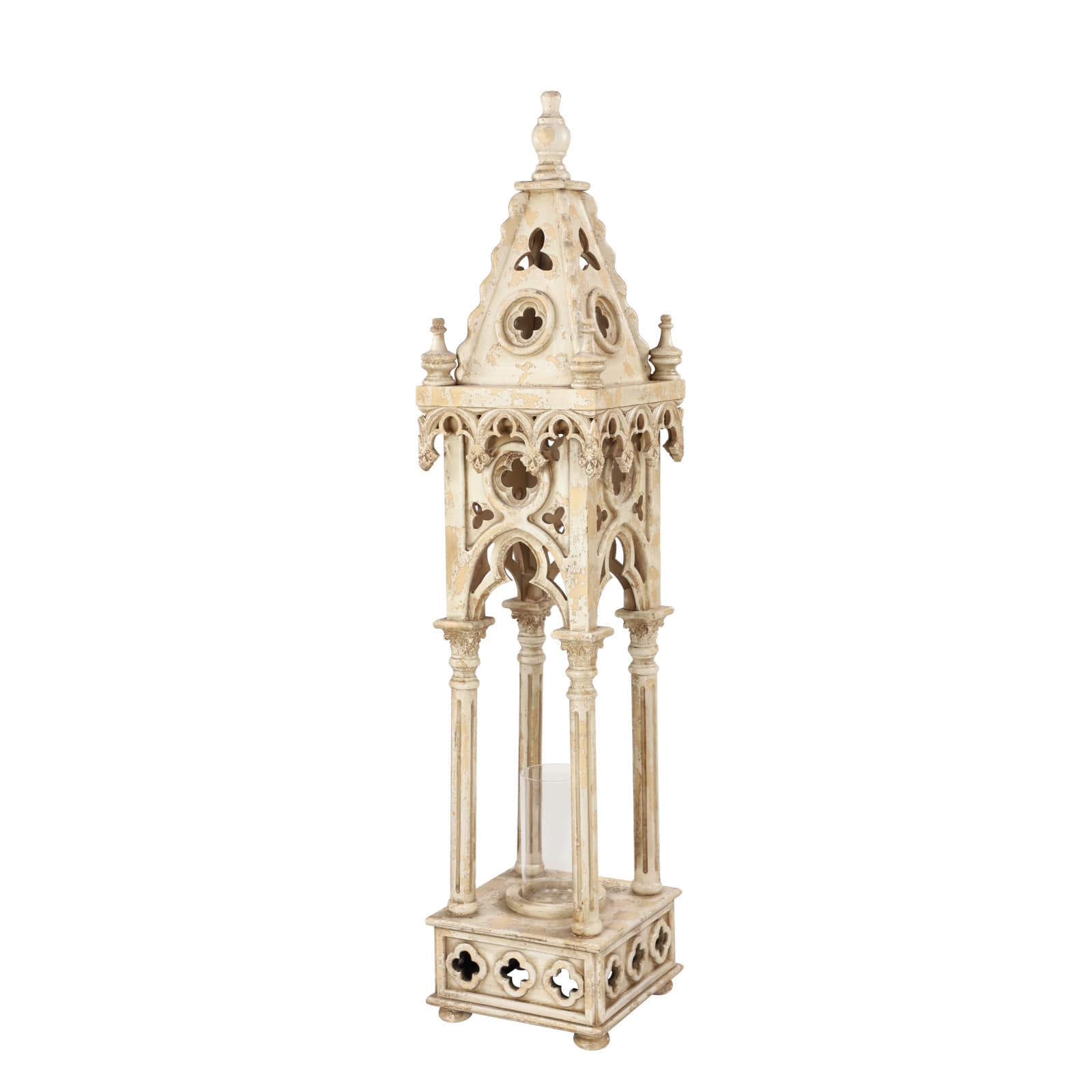 4.5ft. White Wood Vintage Candle Holder Lantern