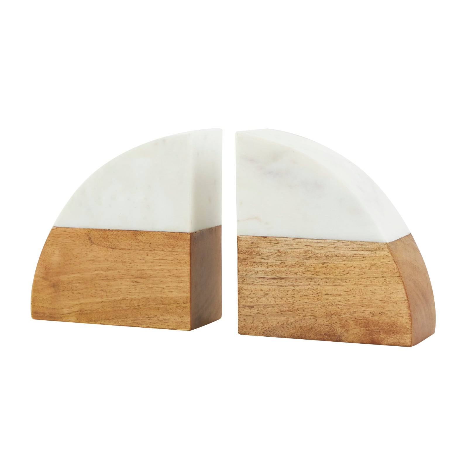 5" Marble & Wood Geometric Arched Bookends Set