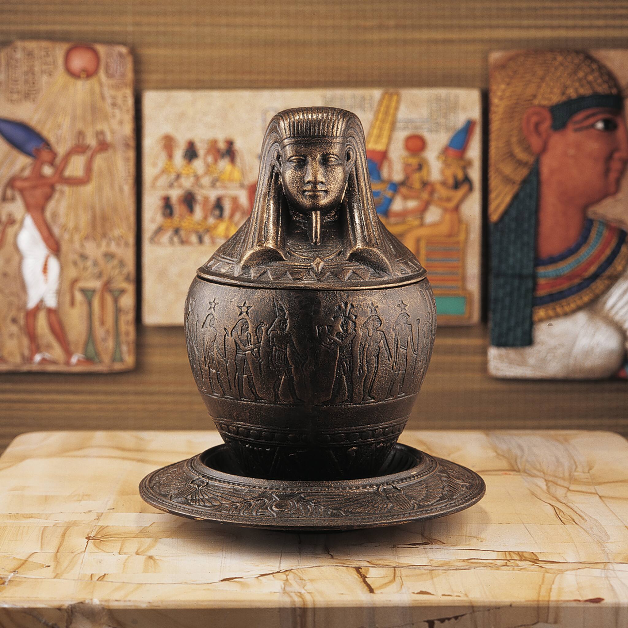 Design Toscano 8" Imsety Iron Canopic Jar on Ritual Plate