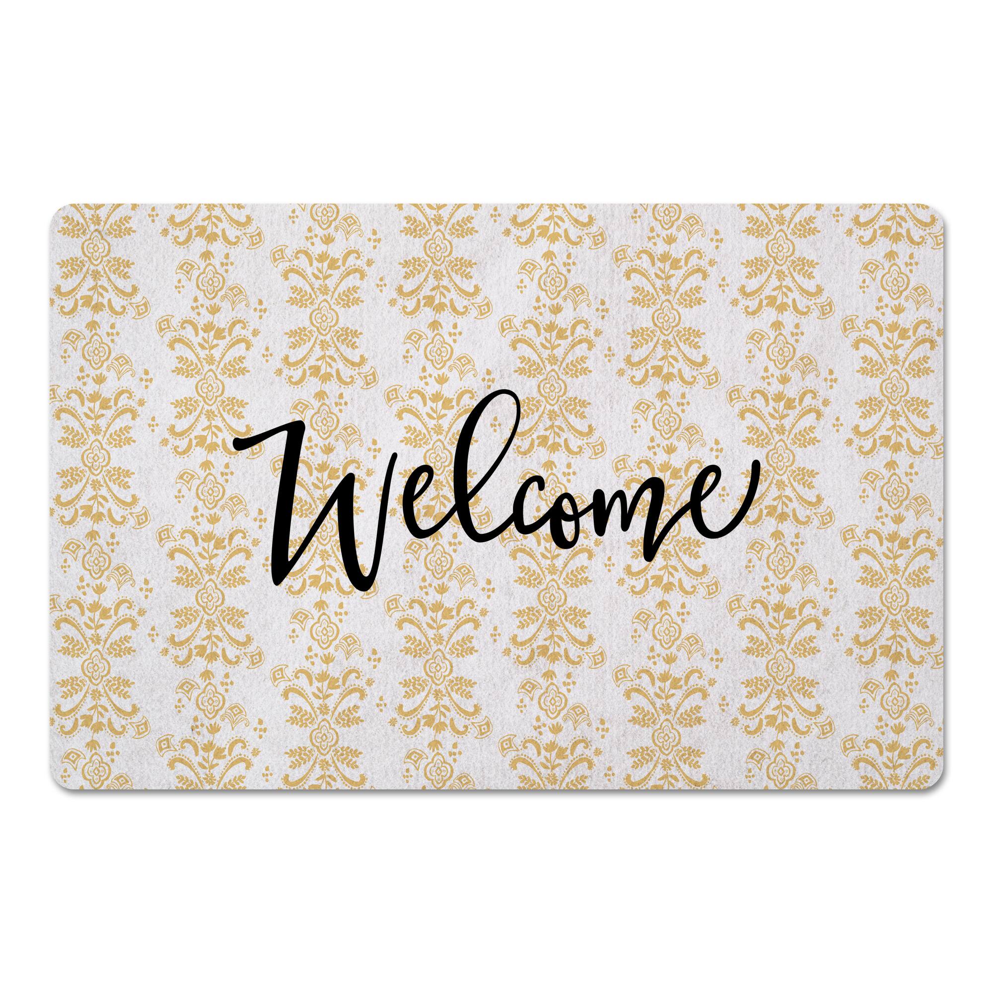 Welcome Floral Crest Floor Mat