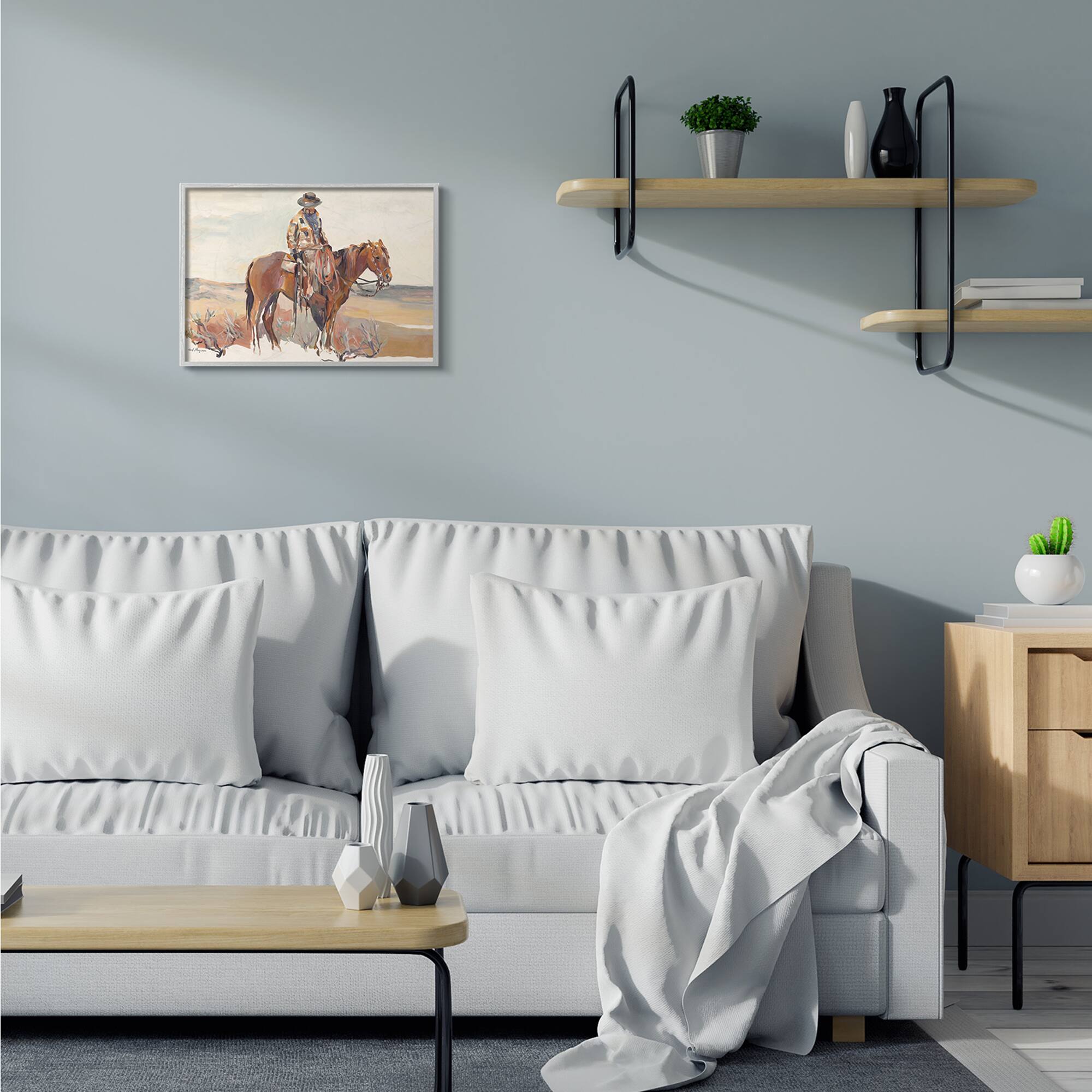 Stupell Industries Cowboy Fields And Farm Western Painting in Gray Frame Wall Art
