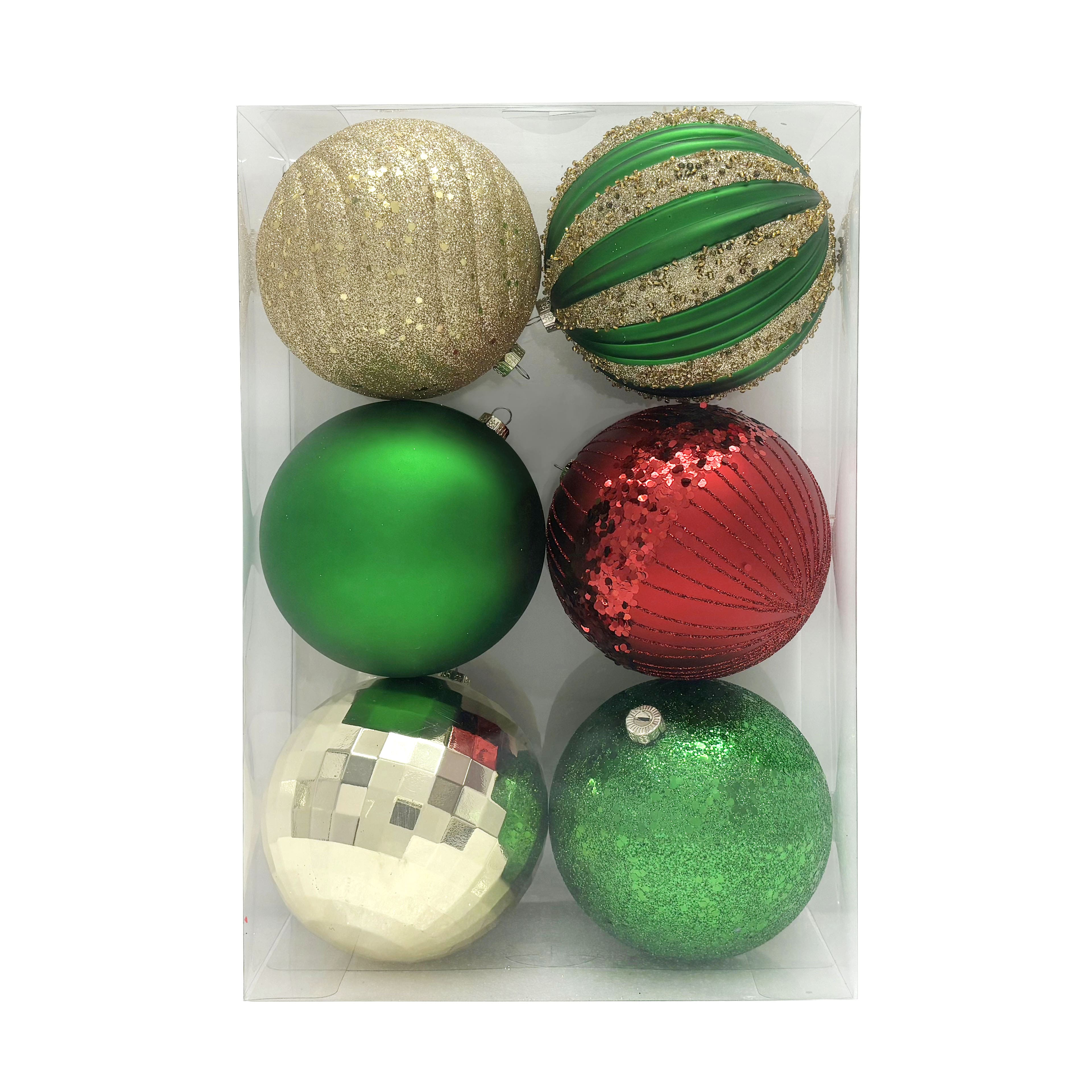 6 Pack 4.75&#x22; Gold, Red &#x26; Green Shatterproof Ball Ornaments by Ashland&#xAE;