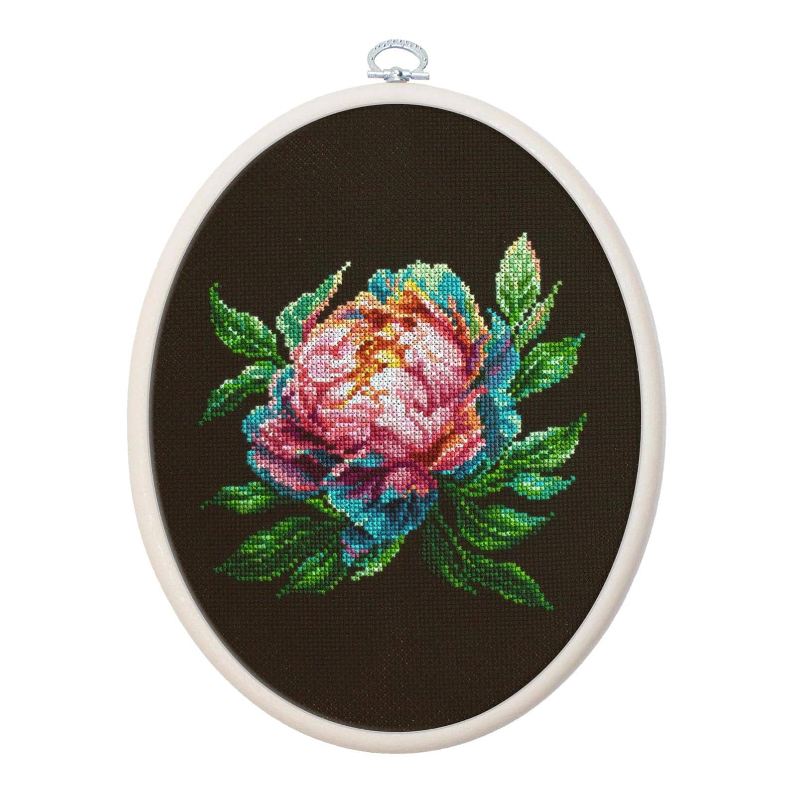 Luca-S Abalone Pearl Peony Counted Cross Stitch Kit with Display Hoop