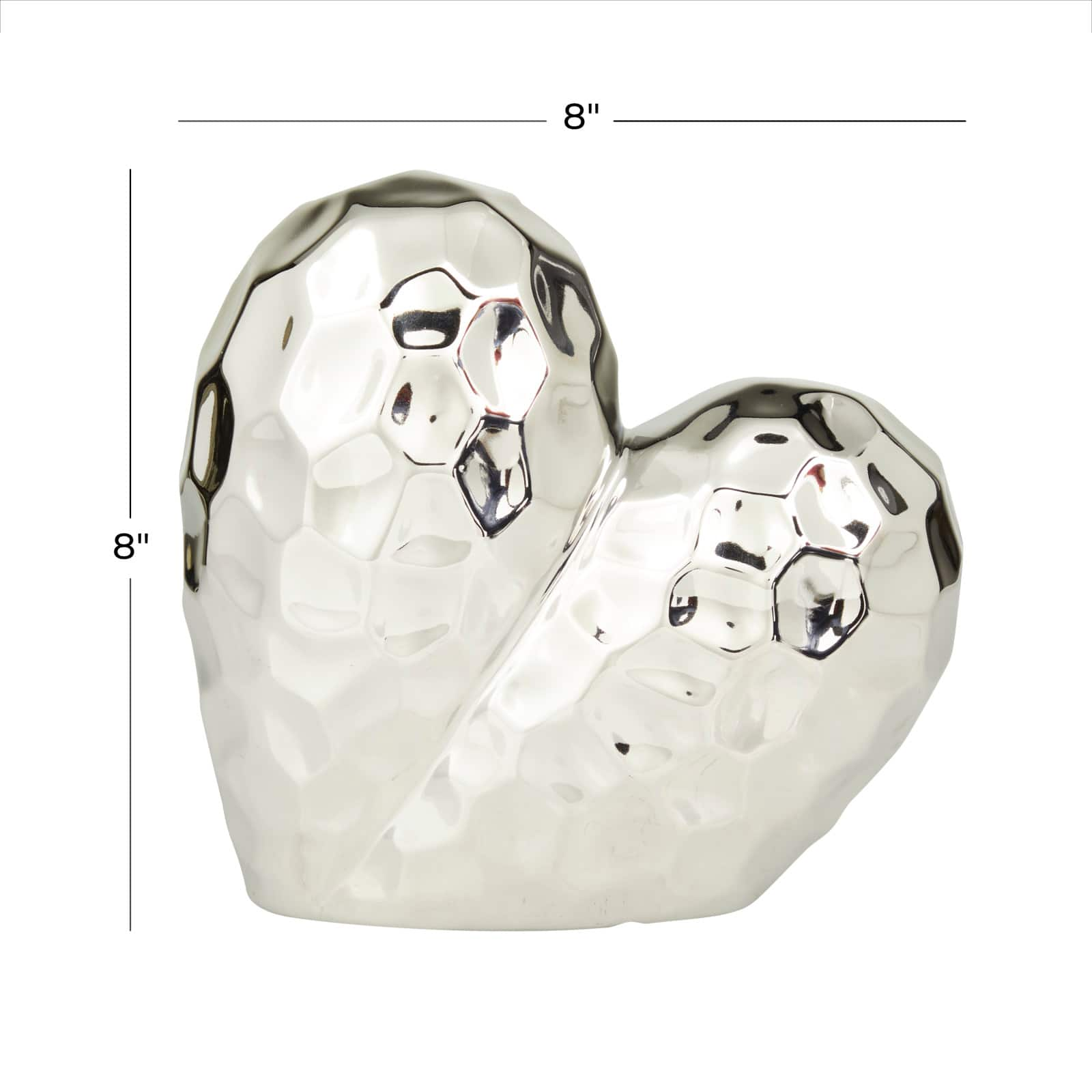 Silver Porcelain Contemporary Heart Sculpture, 8&#x22; x 3&#x22; x 8&#x22;