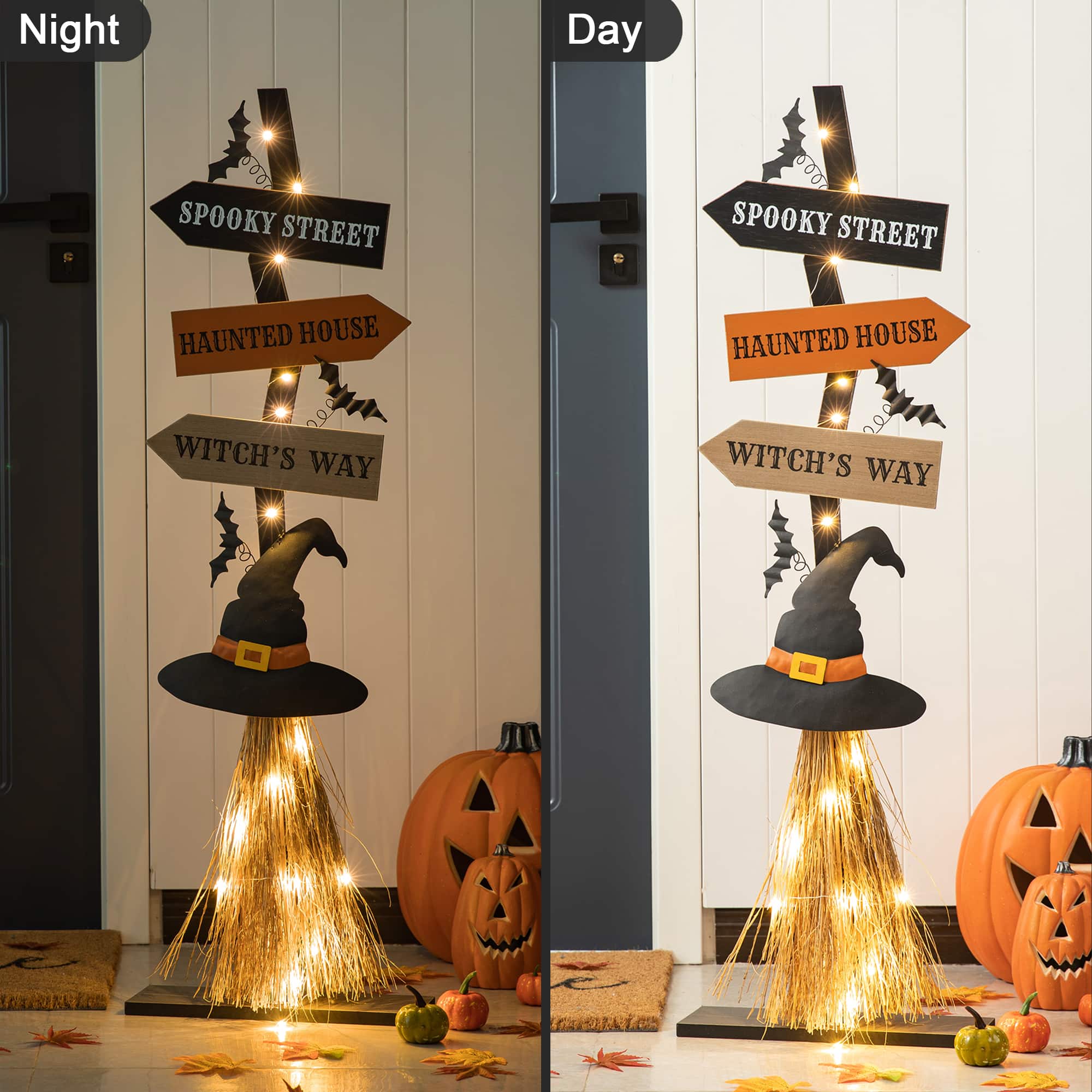 Glitzhome&#xAE; 42&#x22; Lighted Halloween Witch&#x27;s Broom Porch D&#xE9;cor with Timer