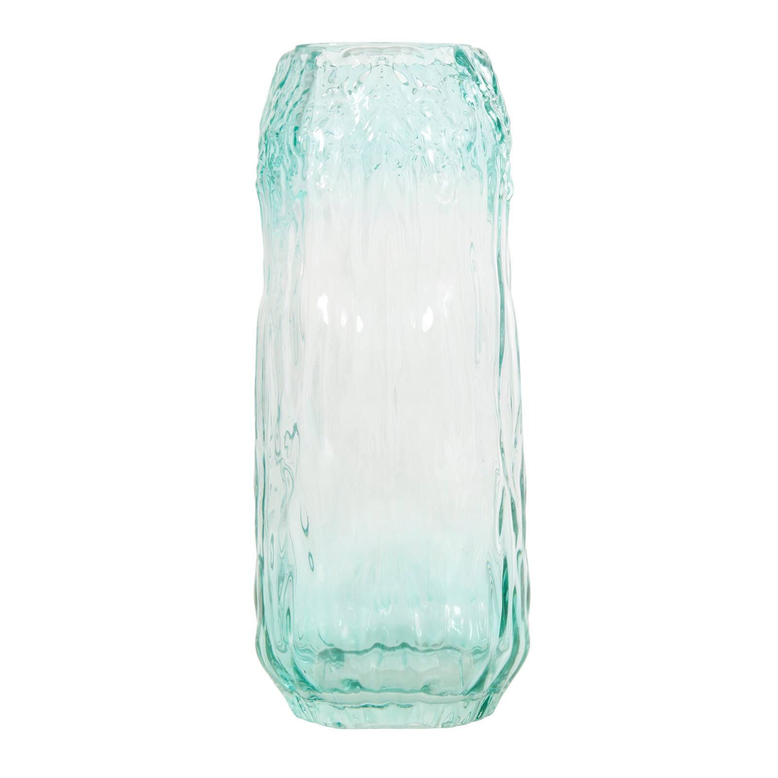 11" Green Ombre Handmade Abstract Textured Rectangular Glass Vase