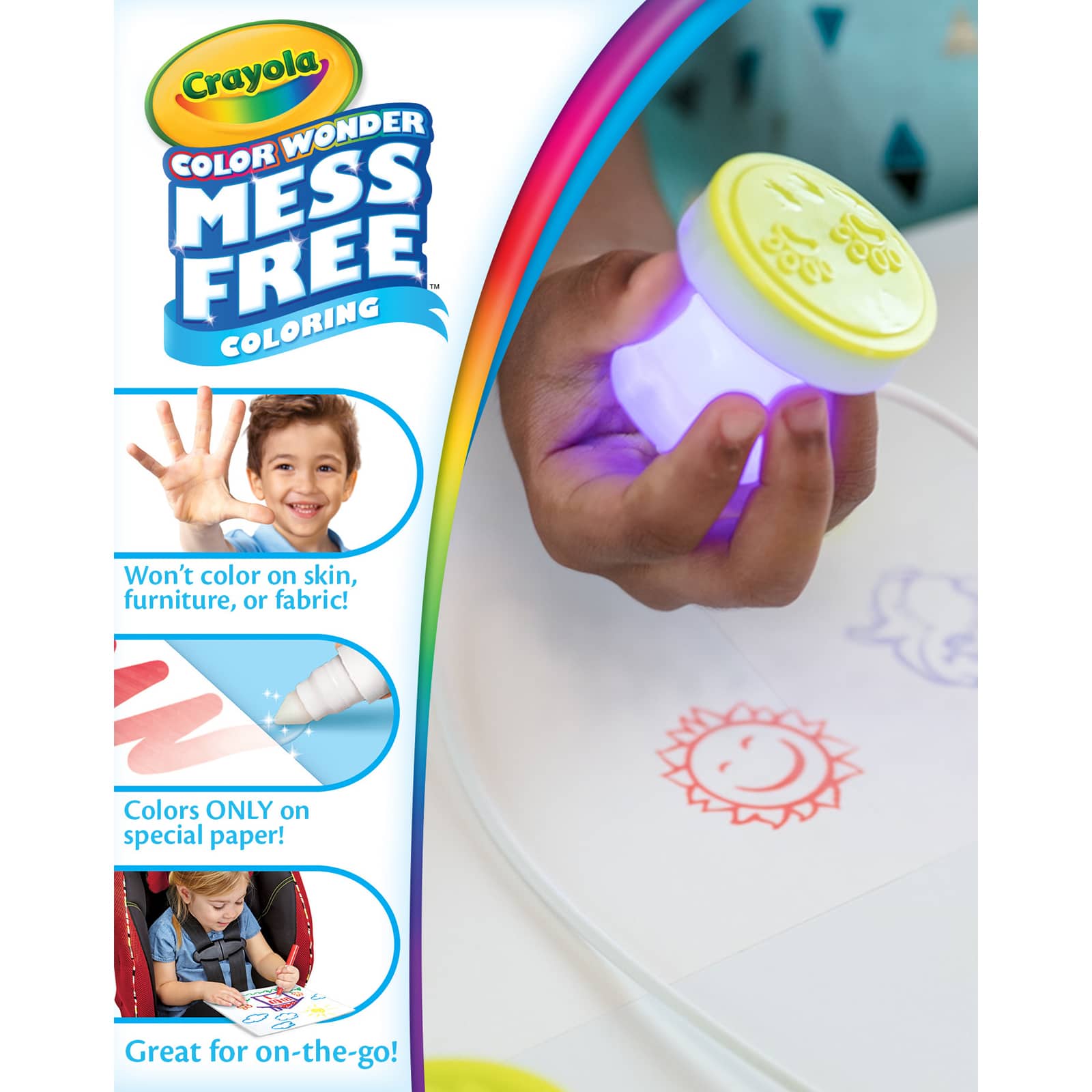 crayola color wonder mess free light-up stamper, gift for kids, ages 3, 4, 5, 6