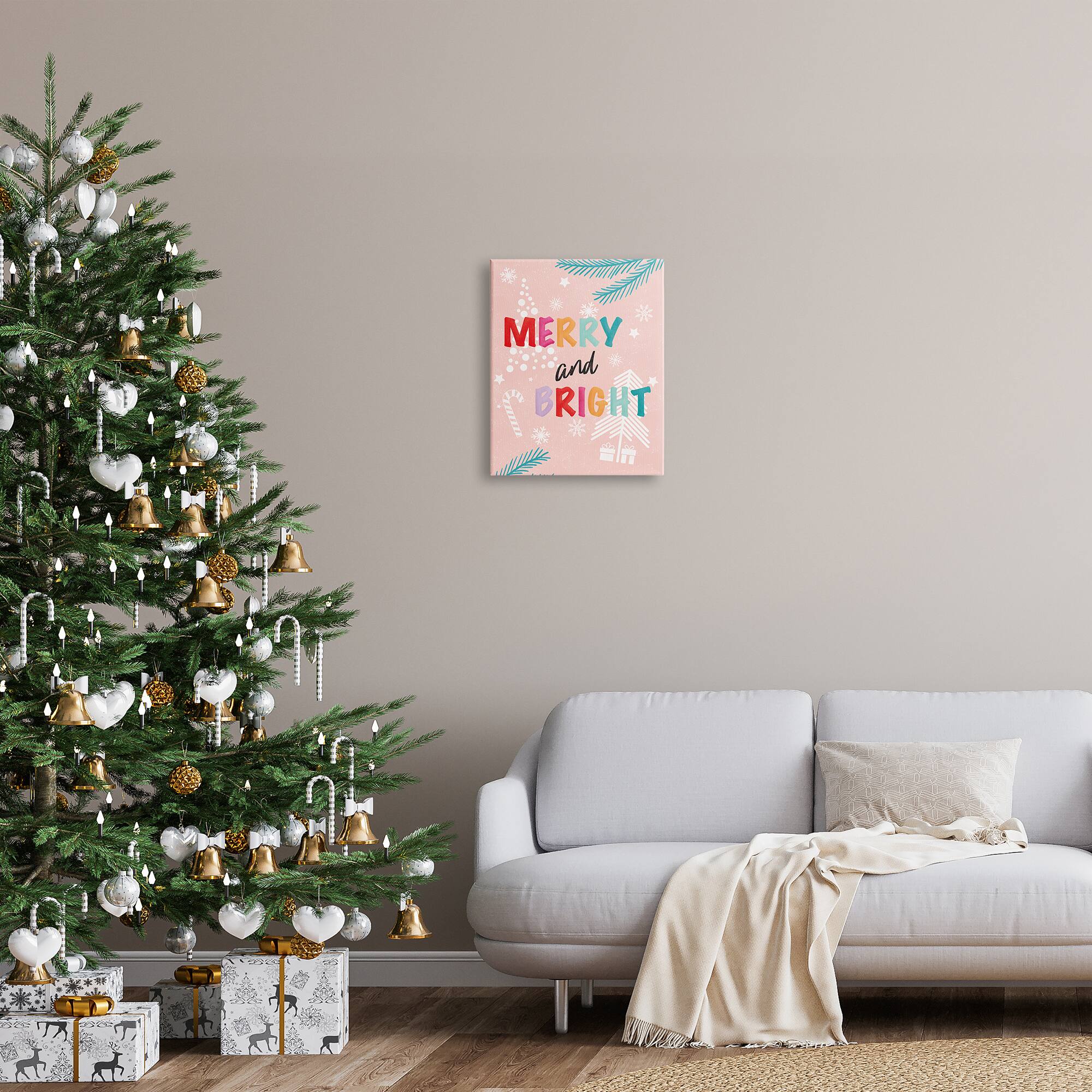 Stupell Industries Merry & Bright Pastel Phrase Canvas Wall Art
