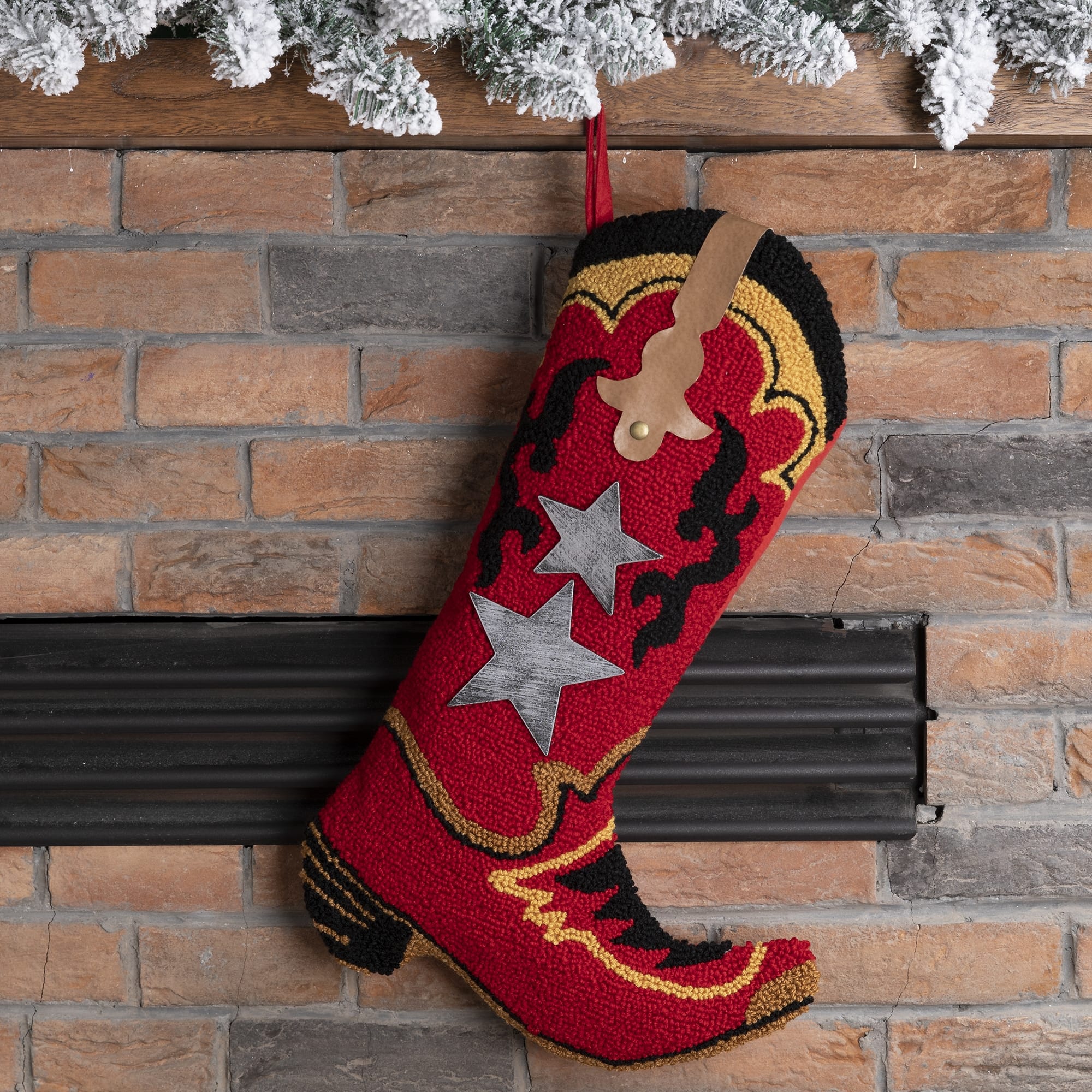 Glitzhome&#xAE; 19&#x22; Red Boot Hooked Stocking