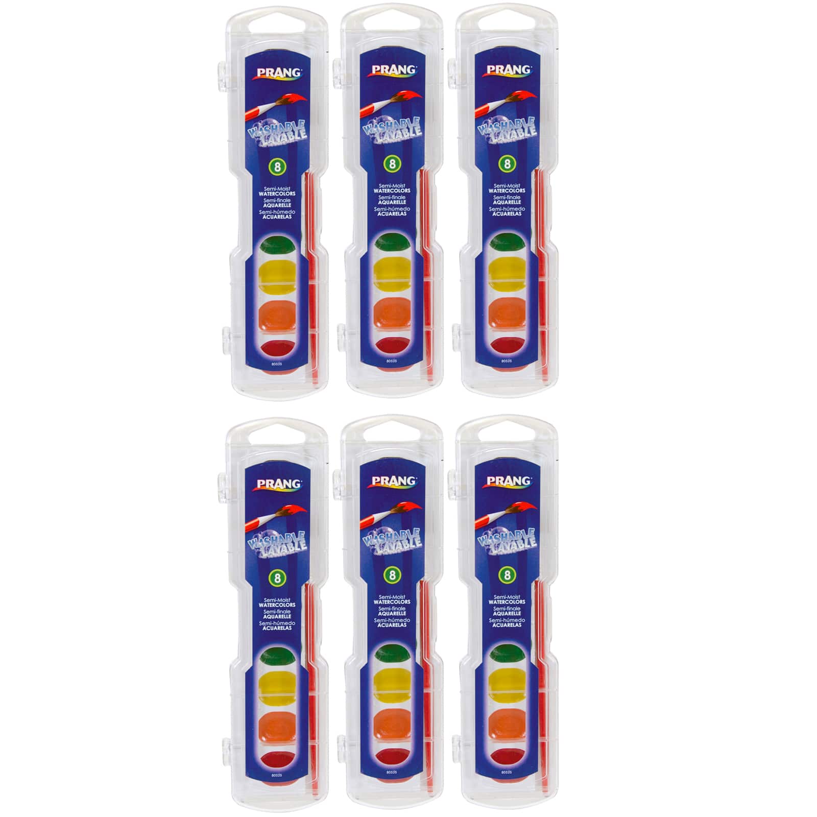 Prang® Semi-Moist Washable Watercolor Set, 8 Colors Per Set, 6 Sets