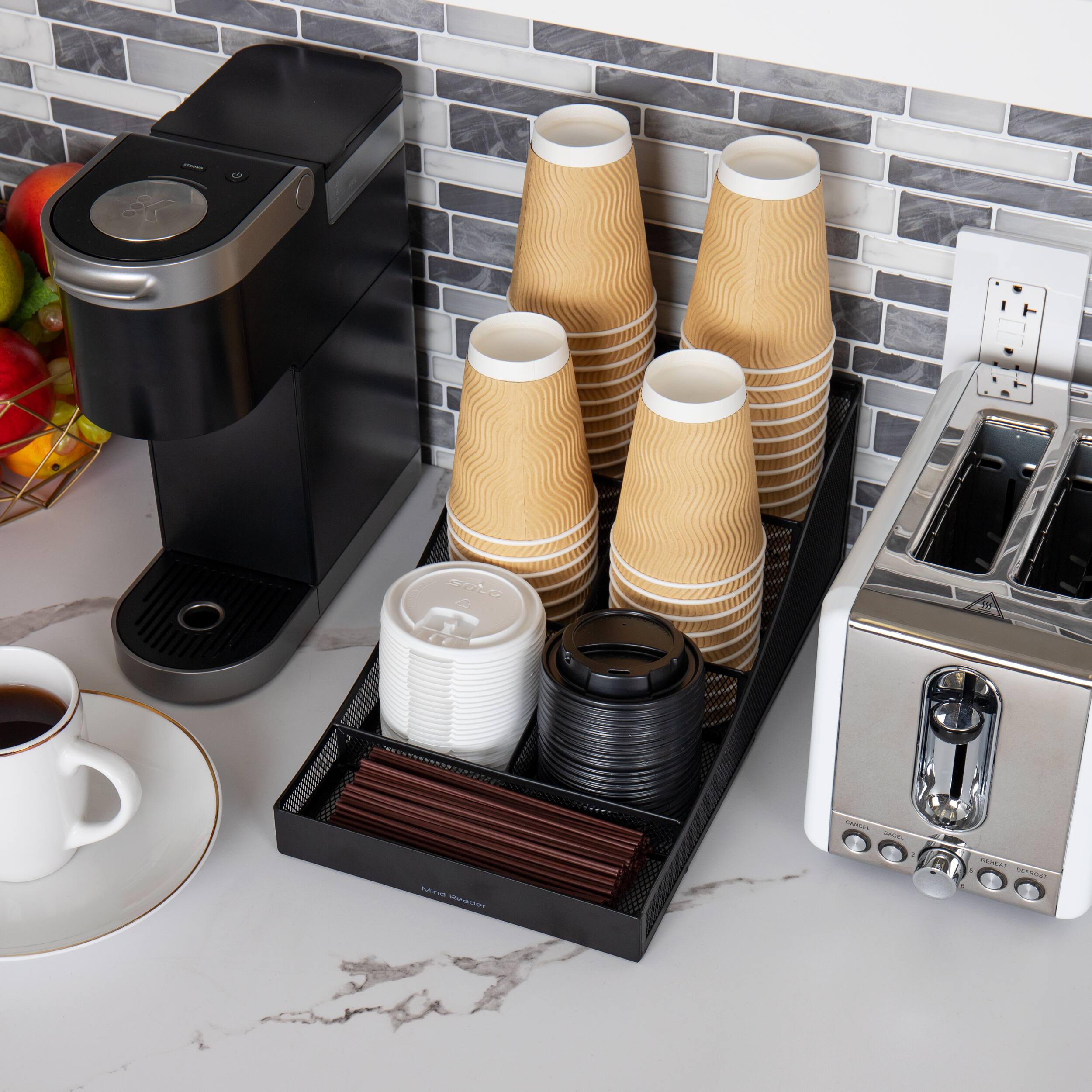 Mind Reader Network Collection 7-Compartment Black Cup and Condiment Organizer, 2ct.