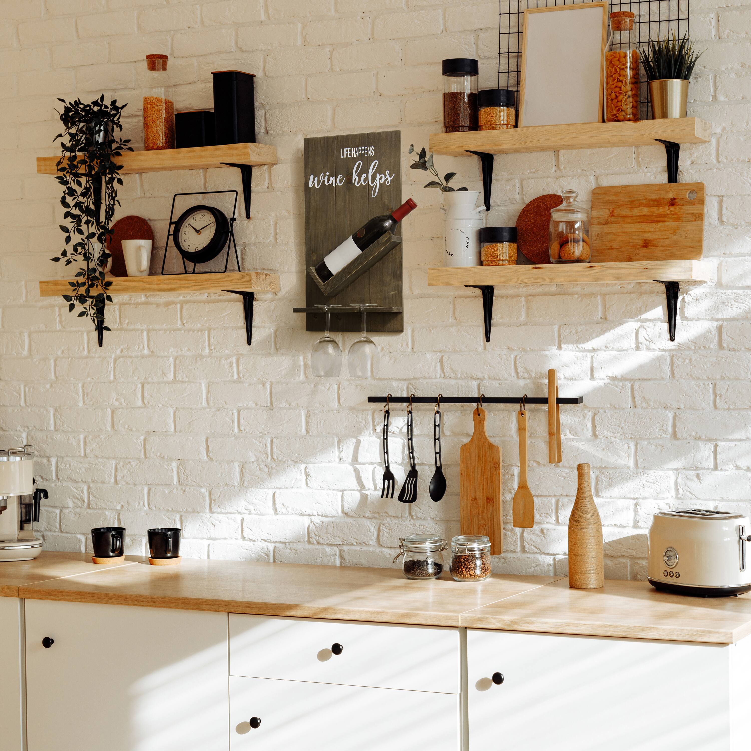 Elegant Designs Wall Mounted Wine Bottle Shelf &#x26; Glass Holder