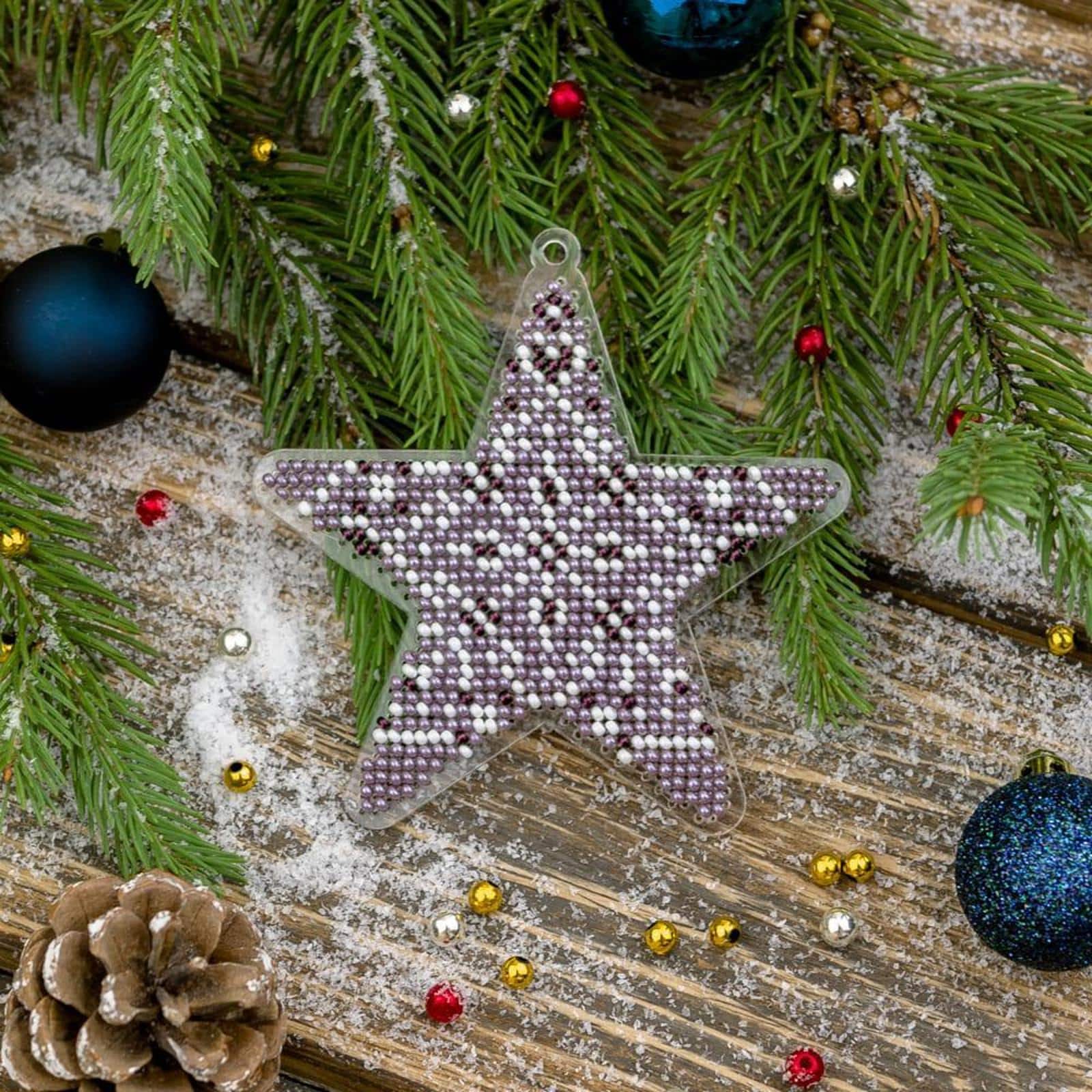 Wonderland Crafts Purple Fair Isle Star Ornament Bead Embroidery on Plastic Kit