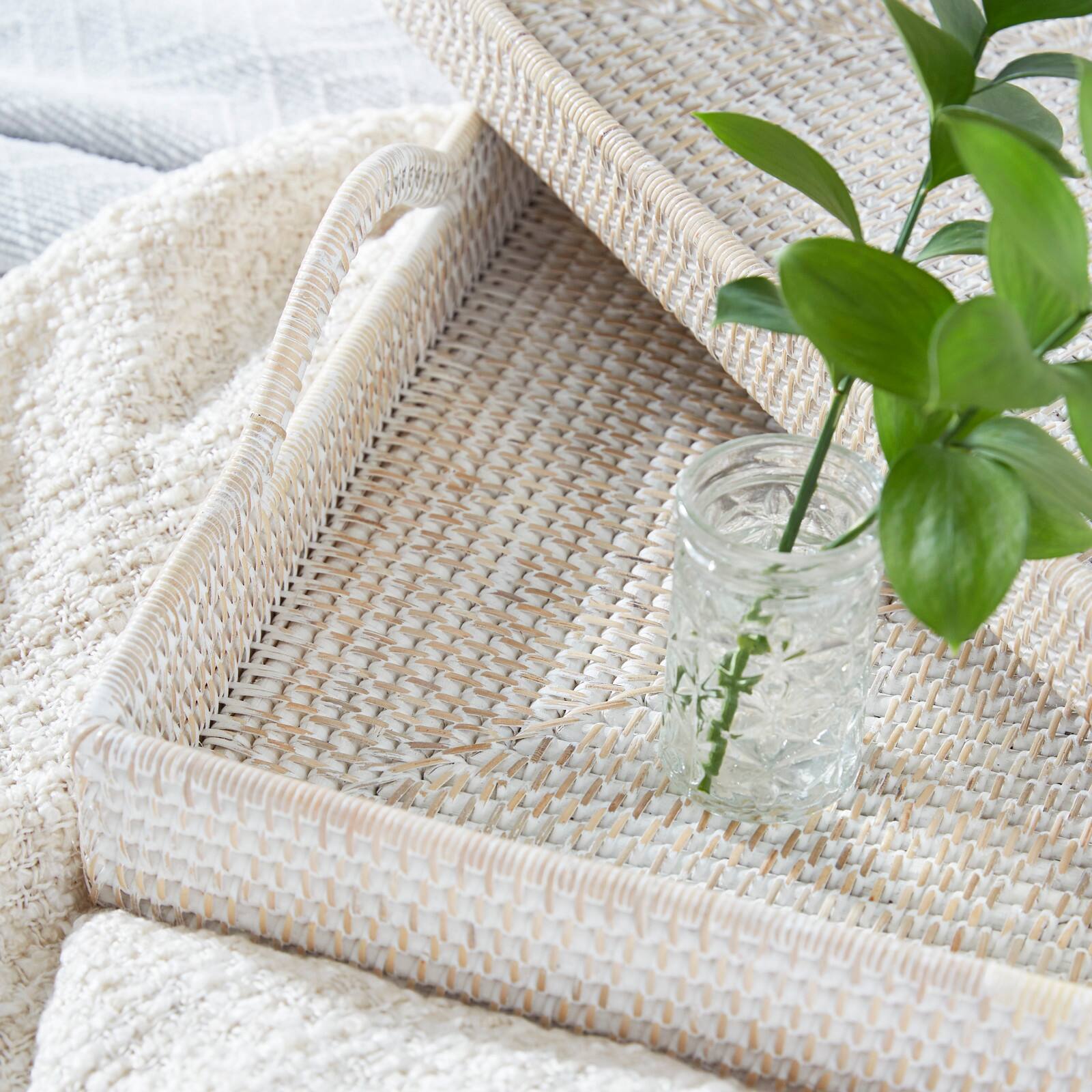 Cream Wood Boho Style Tray Set