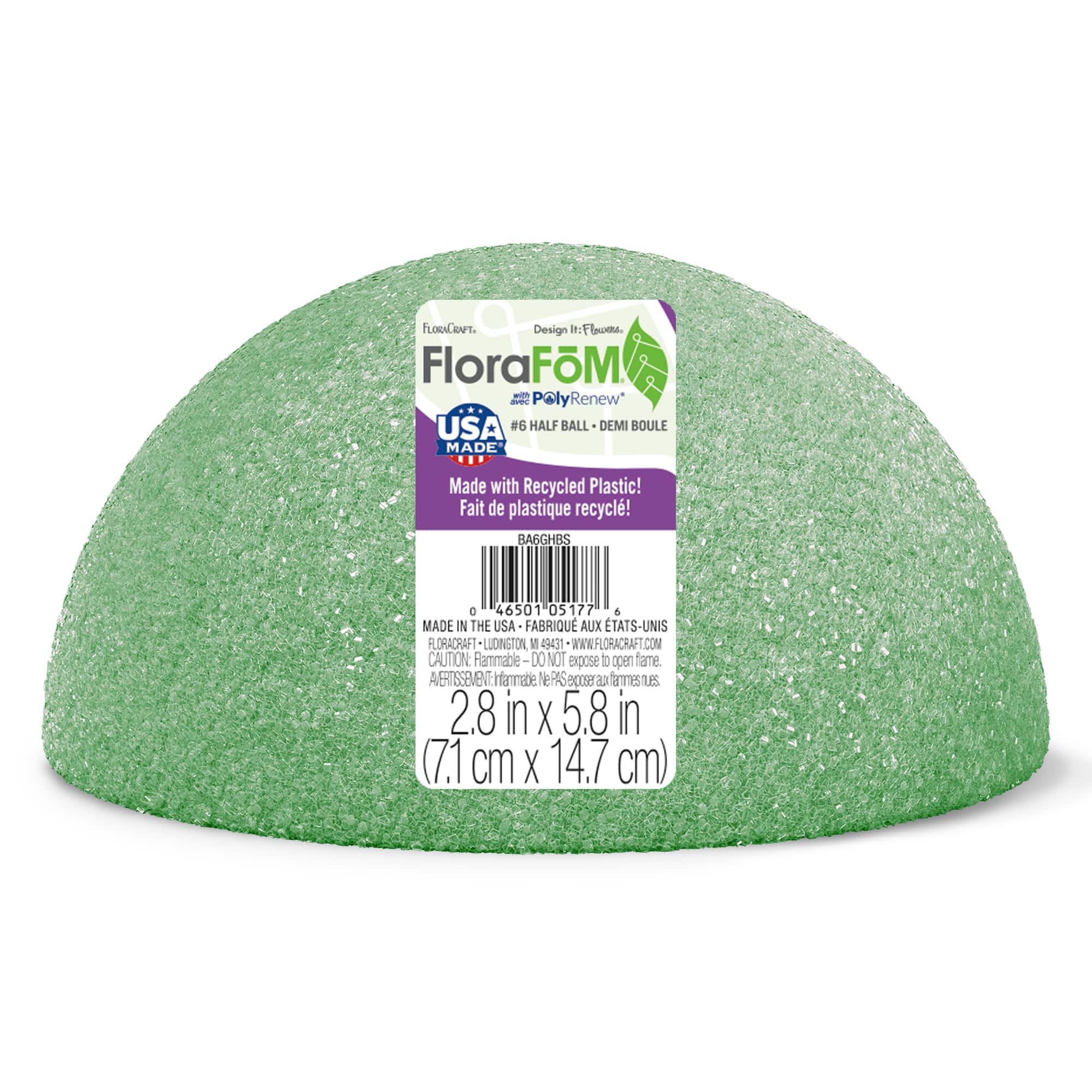 FloraCraft&#xAE; FloraF&#x14D;M&#xAE; Green Half Ball Foam, 2.8&#x22; x 5.8&#x22;