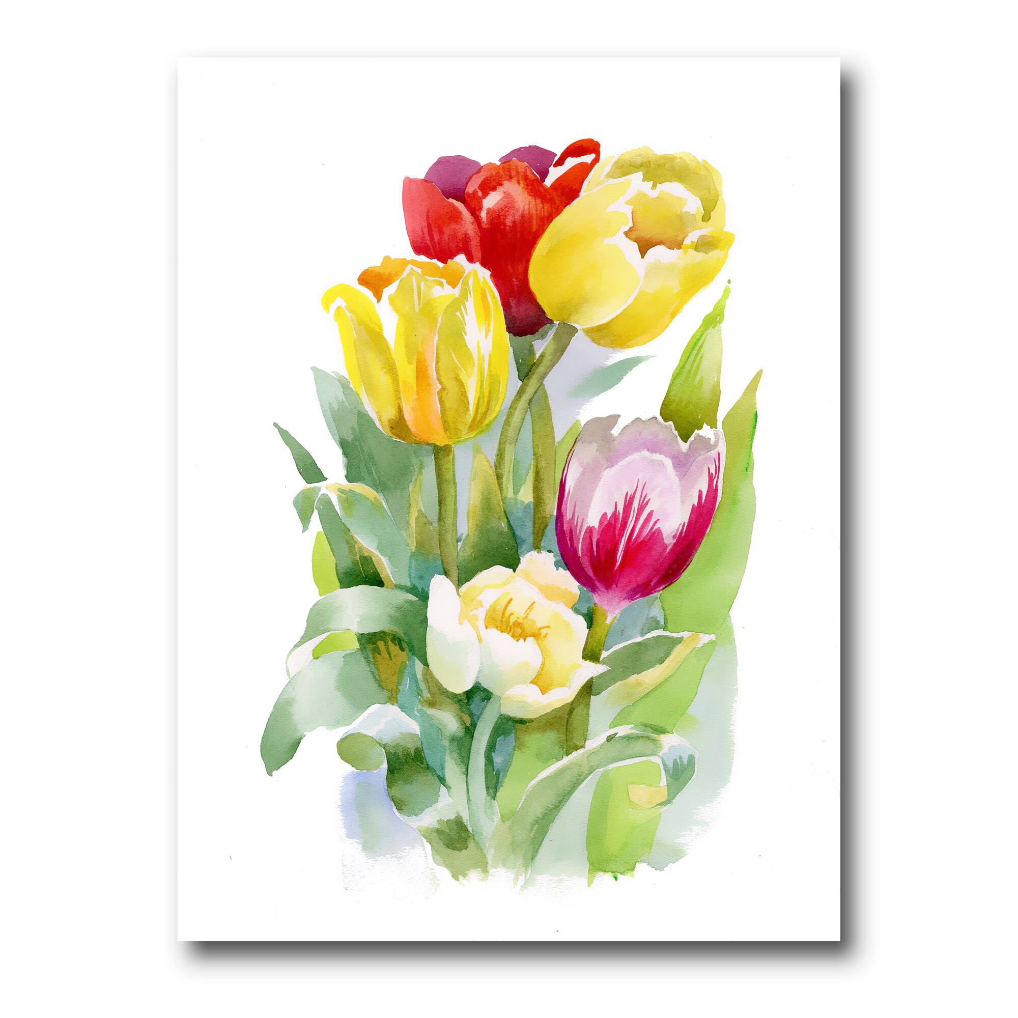 Designart - Bouquet of White and Red Tulips