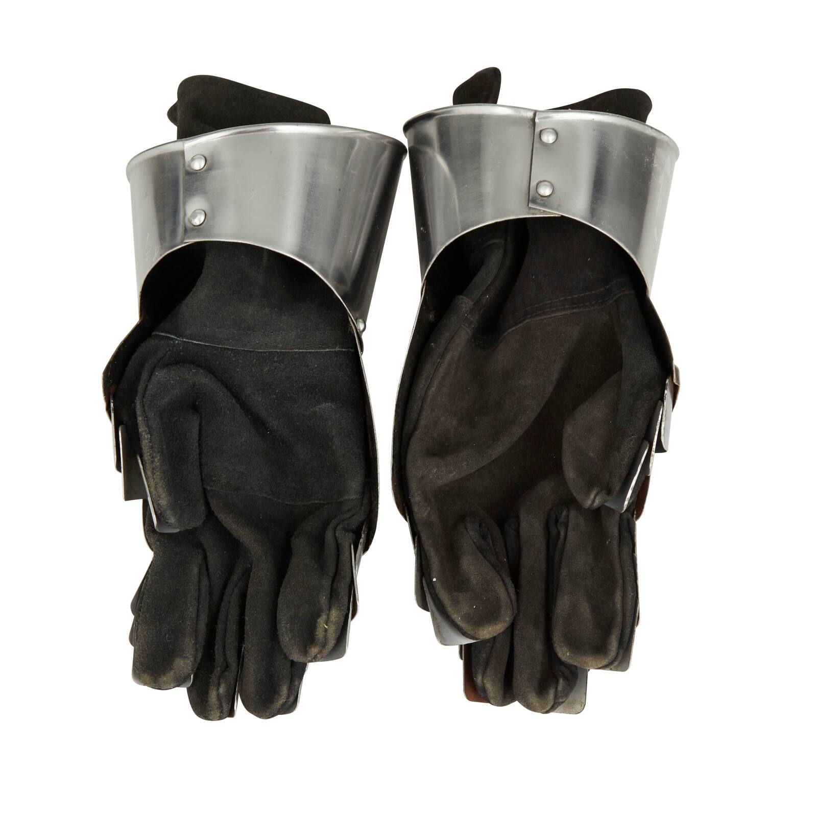 Set of 2" Silver Iron Vintage Armor Gloves, 7" x 14" x 6"
