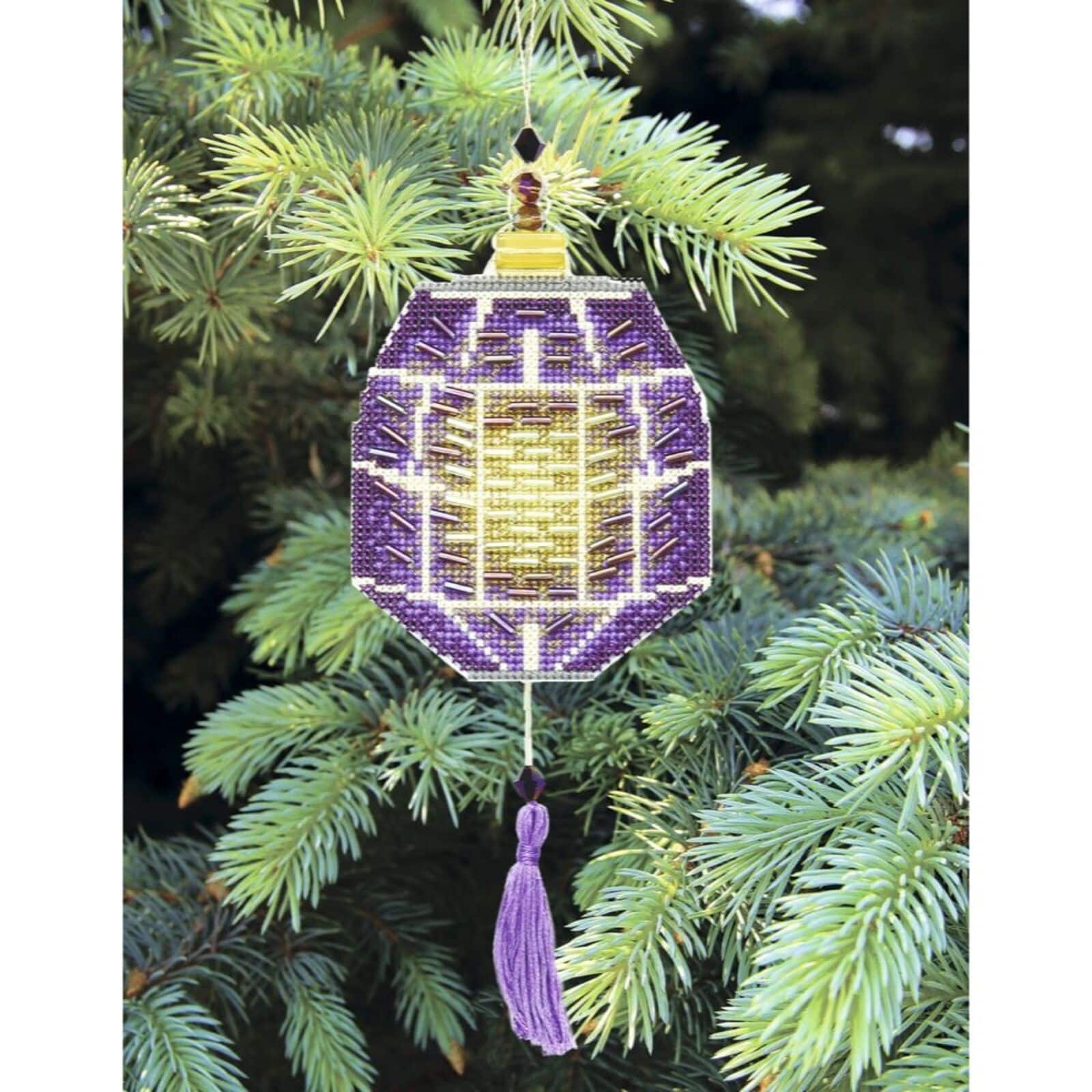 Crystal Art Christmas Tree Toy Plastic Canvas Counted Cross Stitch Kit Set Of Pictures Colorful Lanterns