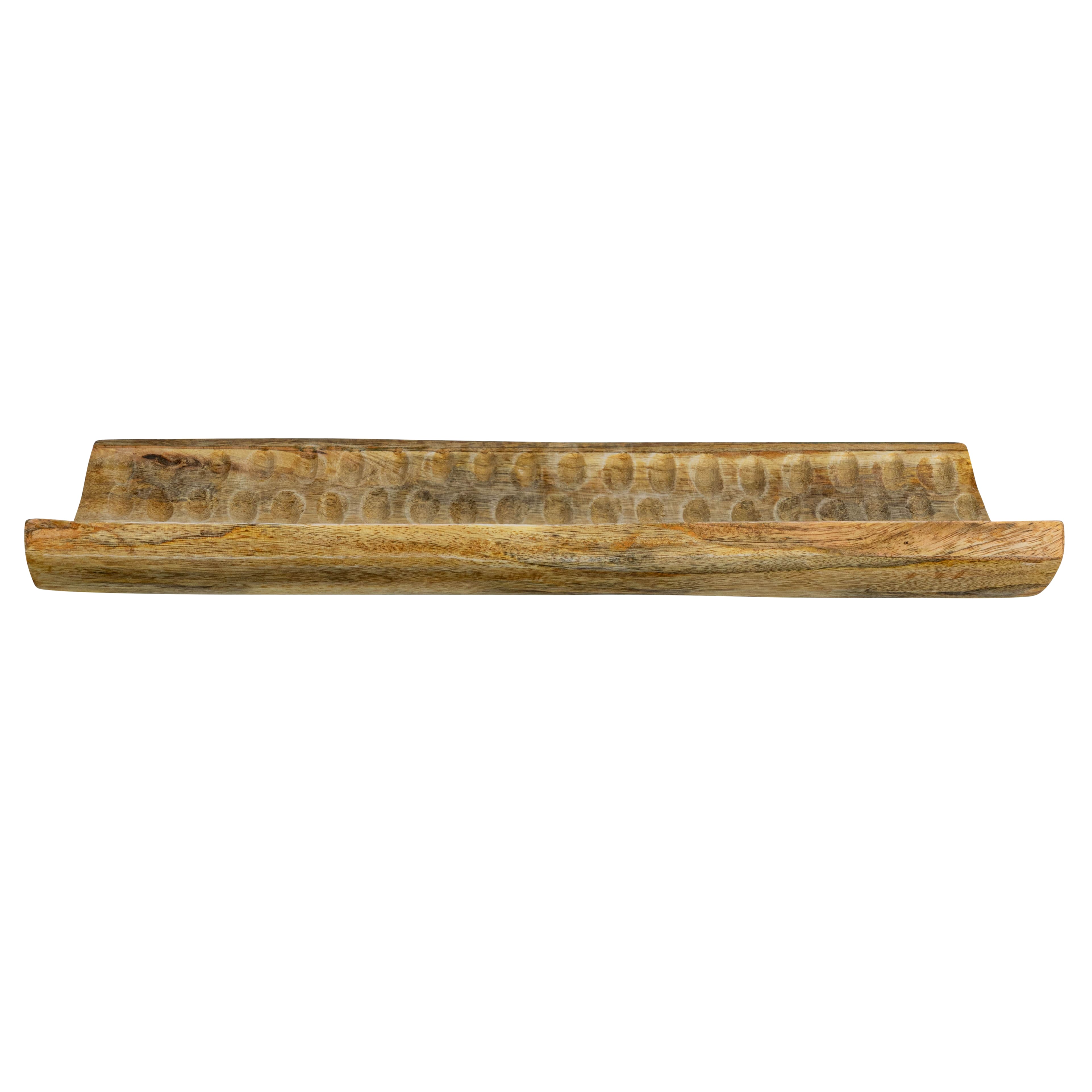 Hello Honey&#xAE; 16&#x22; Natural Boho Hand Carved Curved Wood Tray