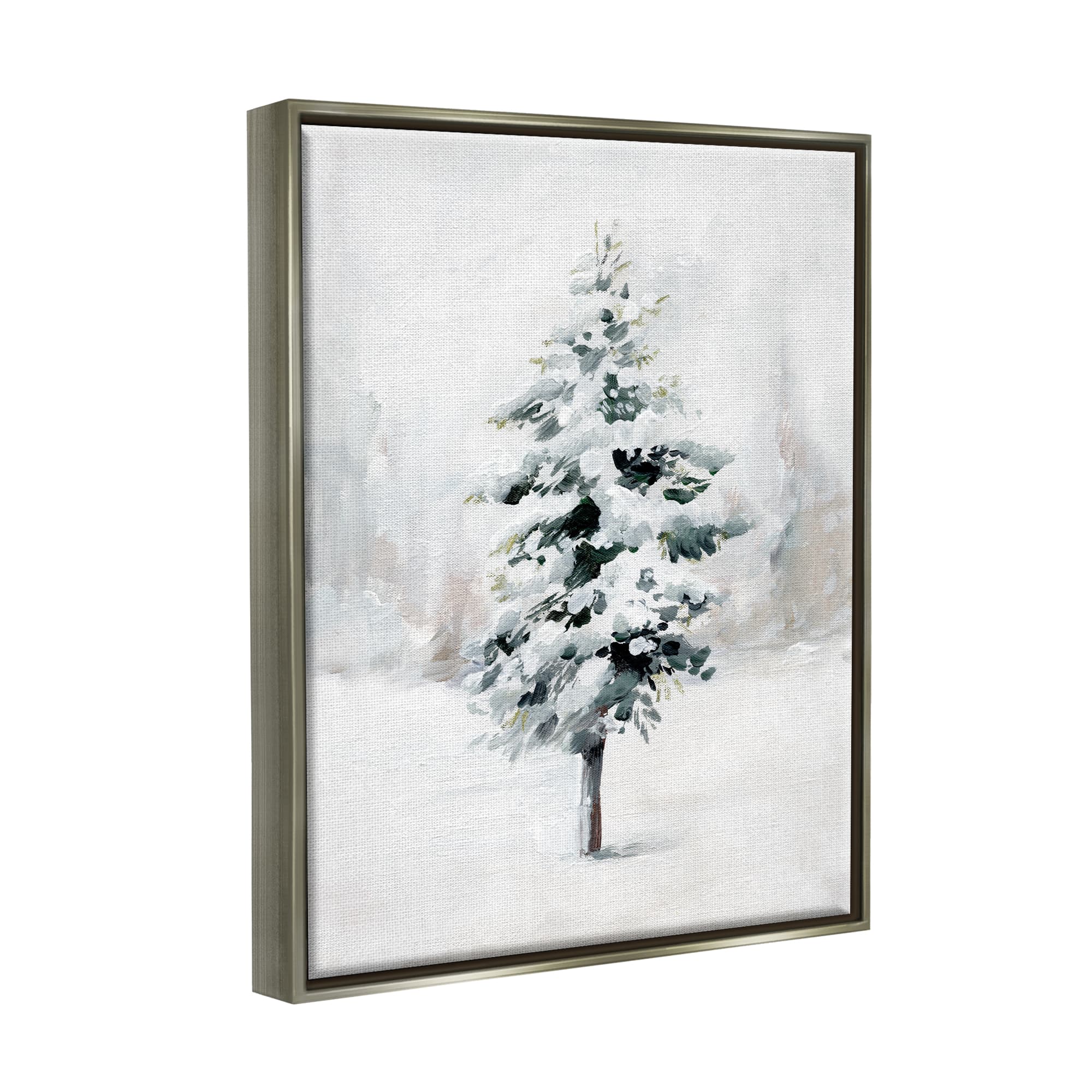 Stupell Industries Wintery Snow Tree Scene Framed Floater Canvas Wall Art