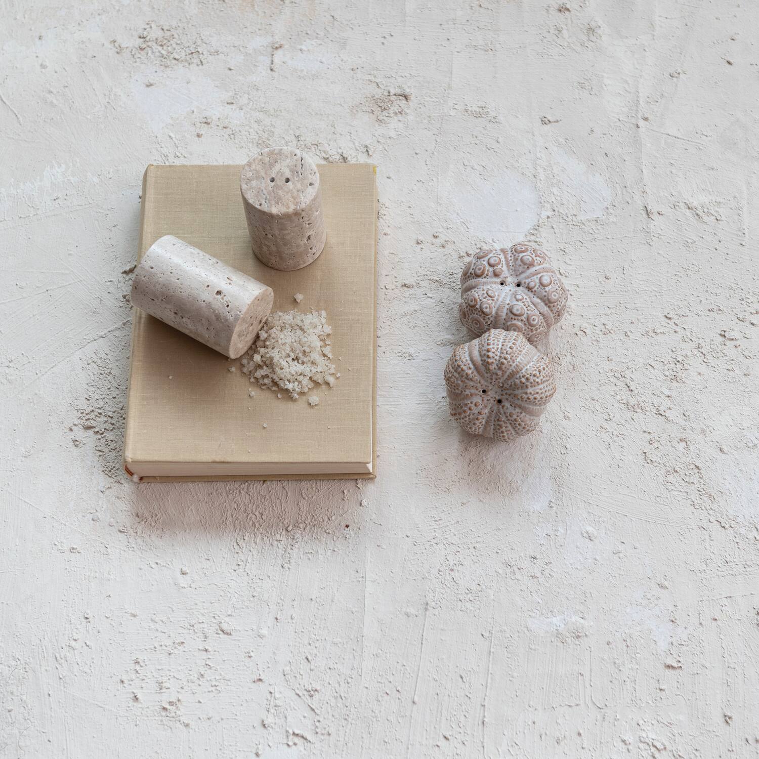 Hello Honey&#xAE; Natural Round Travertine Salt &#x26; Pepper Shaker Set