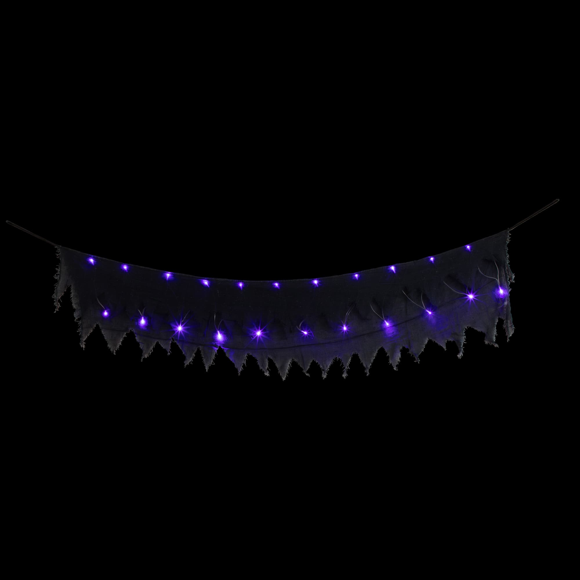 Lighted Raggedy Halloween Valance- 5.75&#x27; - Purple LED Lights
